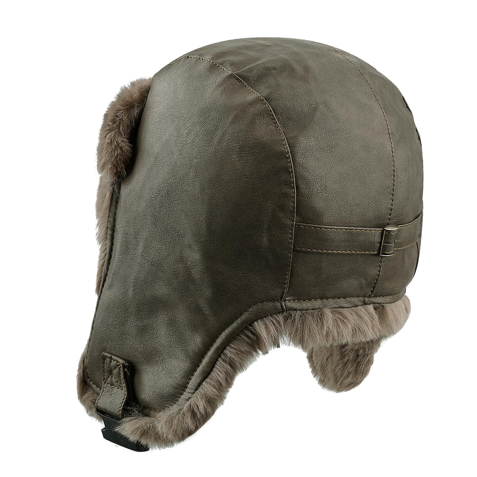 CLAPE Chapkas Faux Cuir Homme Femme Chapeau de Trappeur d'hiver Chaud Bonnet d'aviateur Étanche Coupe-Vent avec Oreillettes