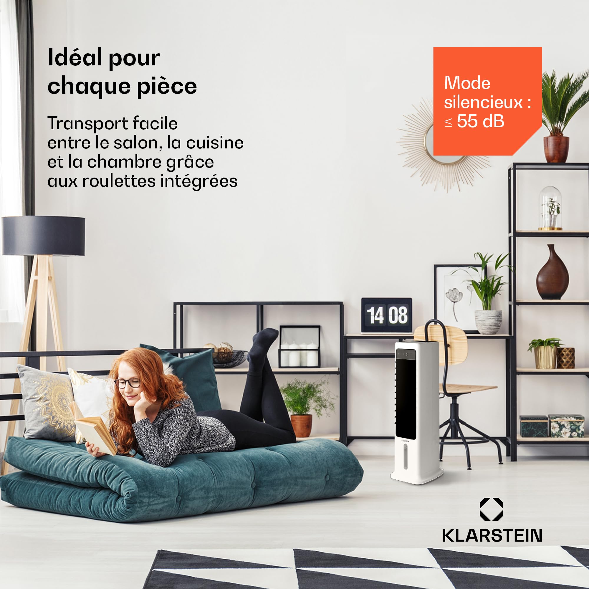 Klarstein Rafraichisseur d'Air 4 en 1 Climatiseur Portable, App Mobile, Humidificateur, Ventilateur, Ioniseur, Climatiseur Mobile Sans Évacuation, Pack Glacons, 60W, Puissant Débit d'Air 450m³/h, 6L
