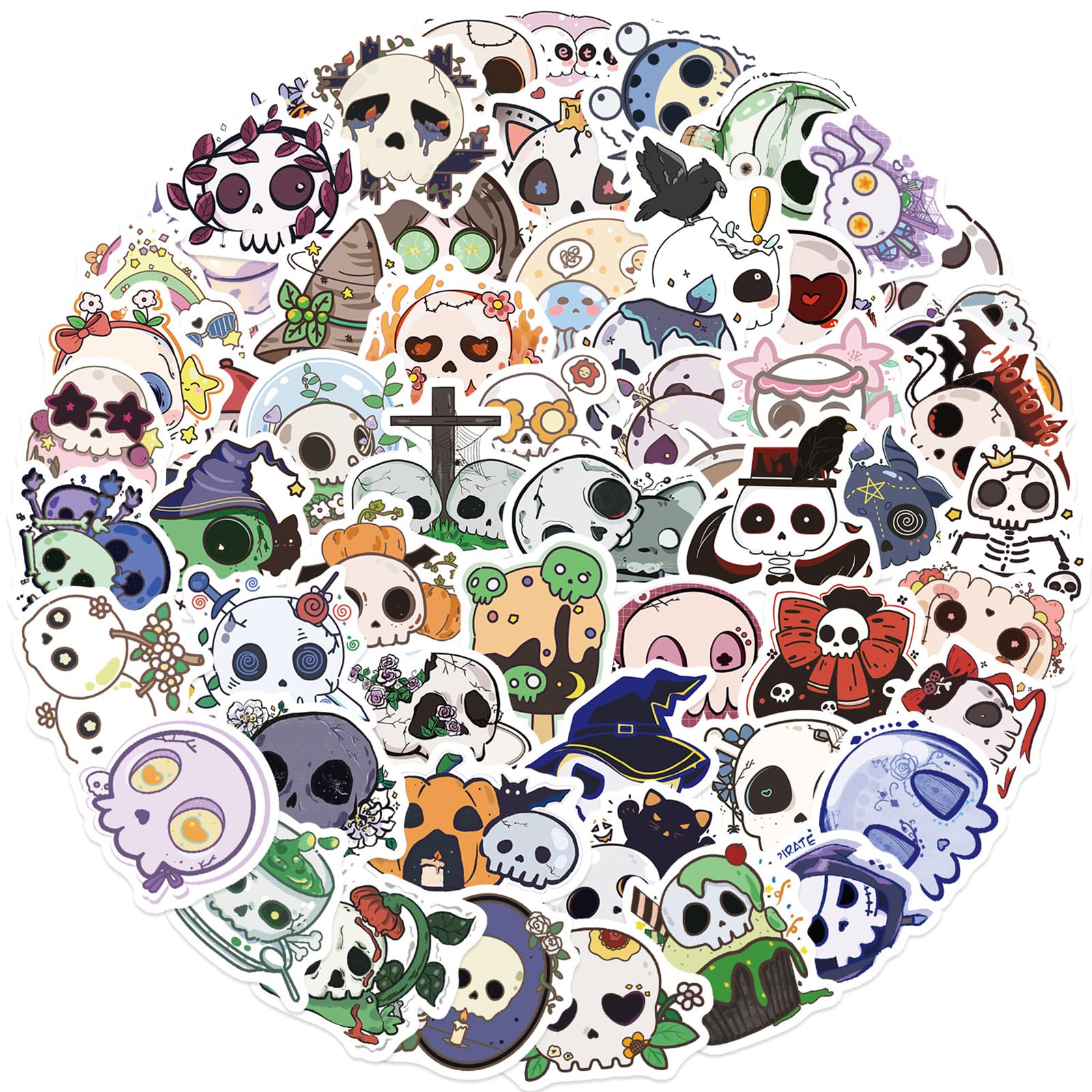Kalttoy Multicolor Halloween Stickers 60 Skull Decorations Pvc Waterproof Decals For Kids Adults Diyer Craft Projects Electronics Halloween