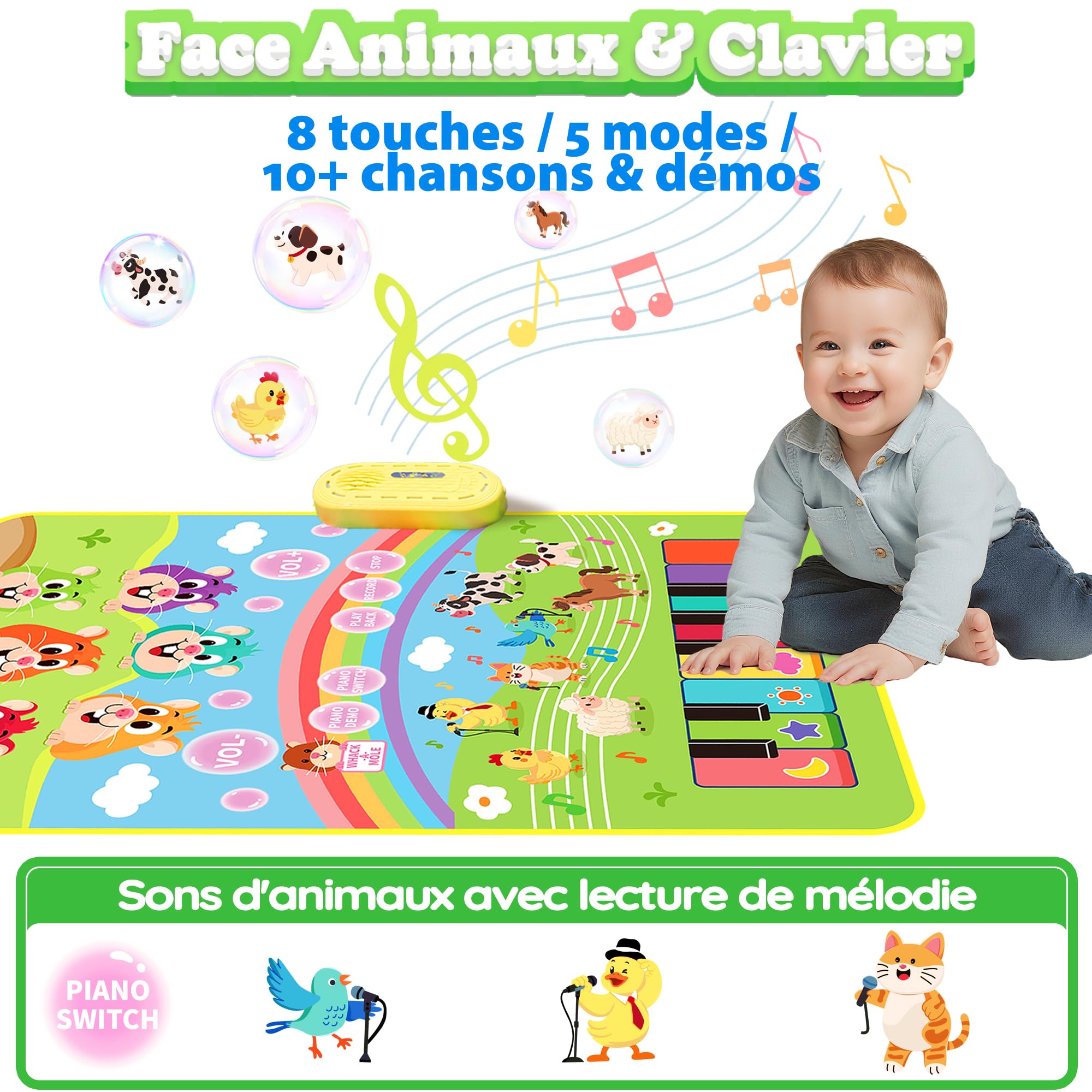 MOMUSE Tapis Musical Tape-Taupe, Tapis Piano 3 en 1 | Réglage du Volume à 10+ Niveaux, Jouet Bebe 1 2 3 Ans, Cadeaux d'anniversaire pour Bébés Enfants 3 4 5 Ans