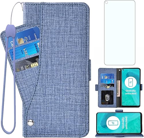 Asuwish Compatible con Moto G Fast 2020 - Funda tipo cartera de cristal templado y soporte de piel con tapa para tarjetas, accesorios para teléfono