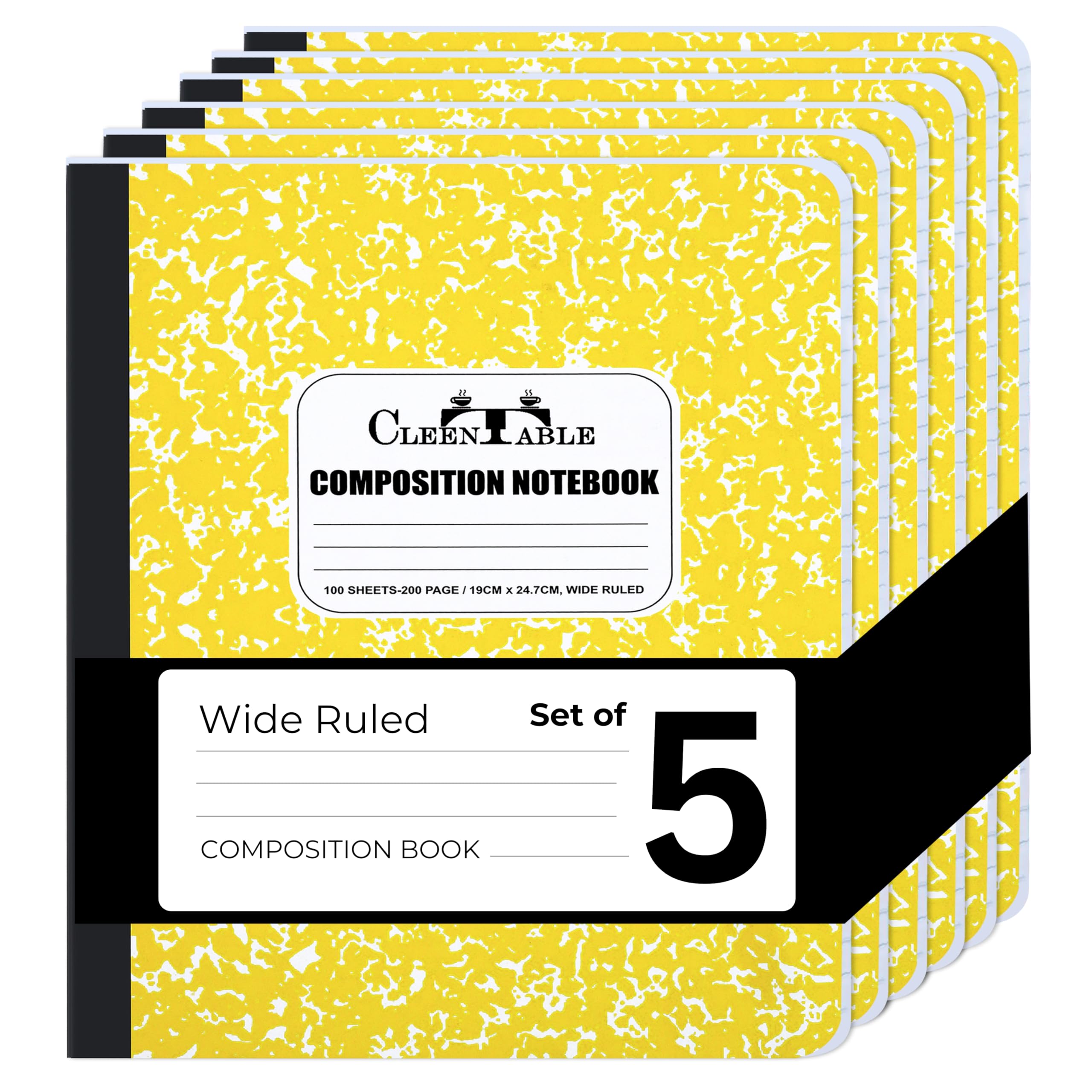 CLEENTABLE Composition Notebook 5 Pack, College Ruled Paper, Notebooks for School, School Comp Book, 9-3/4 x 7-1/2 Inches, 100 Sheets, 200 Pages