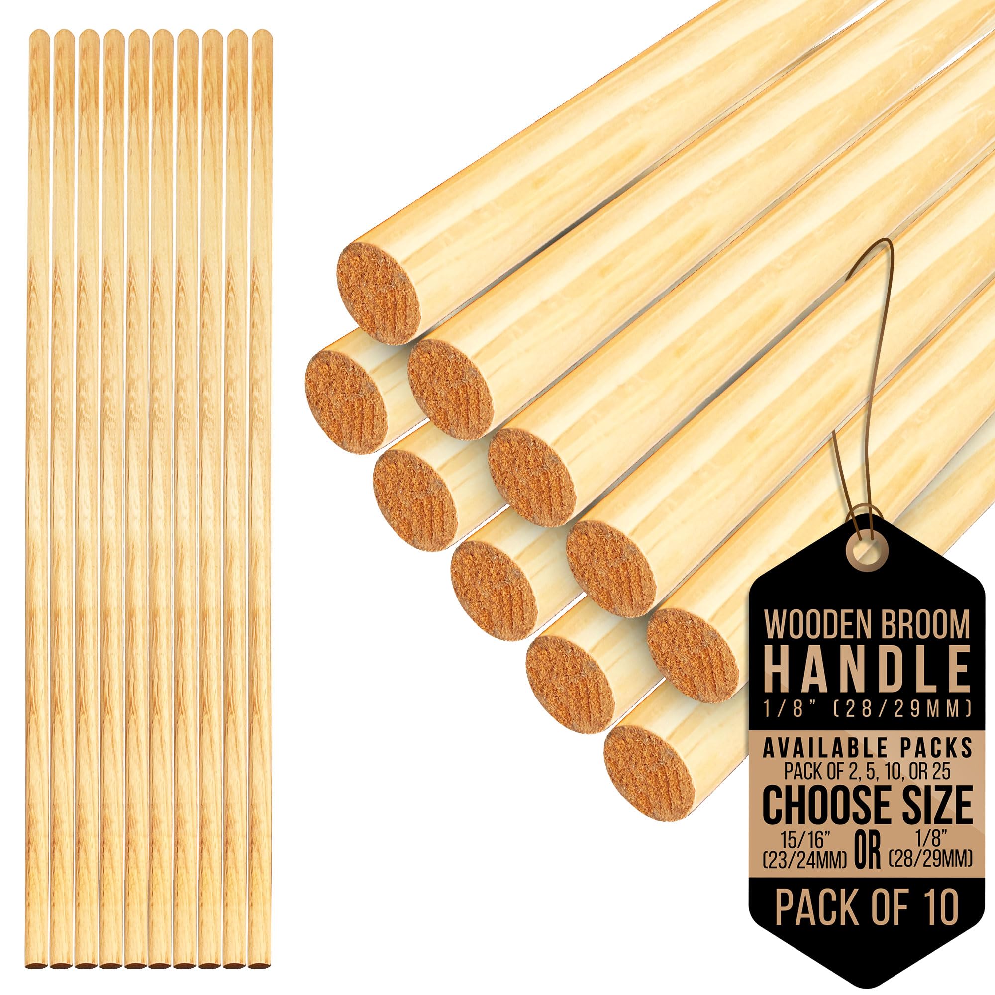 Tdbs The Dustpan And Brush Store Pack Of 10 Wooden Broom Handle – Multipurpose Garden Broom Shaft, Mop Handle, Broomstick Brush Pole, Plant Support Wooden Sticks For Garden - 120Cm Long Stick (, 1/8" (28/29Mm)