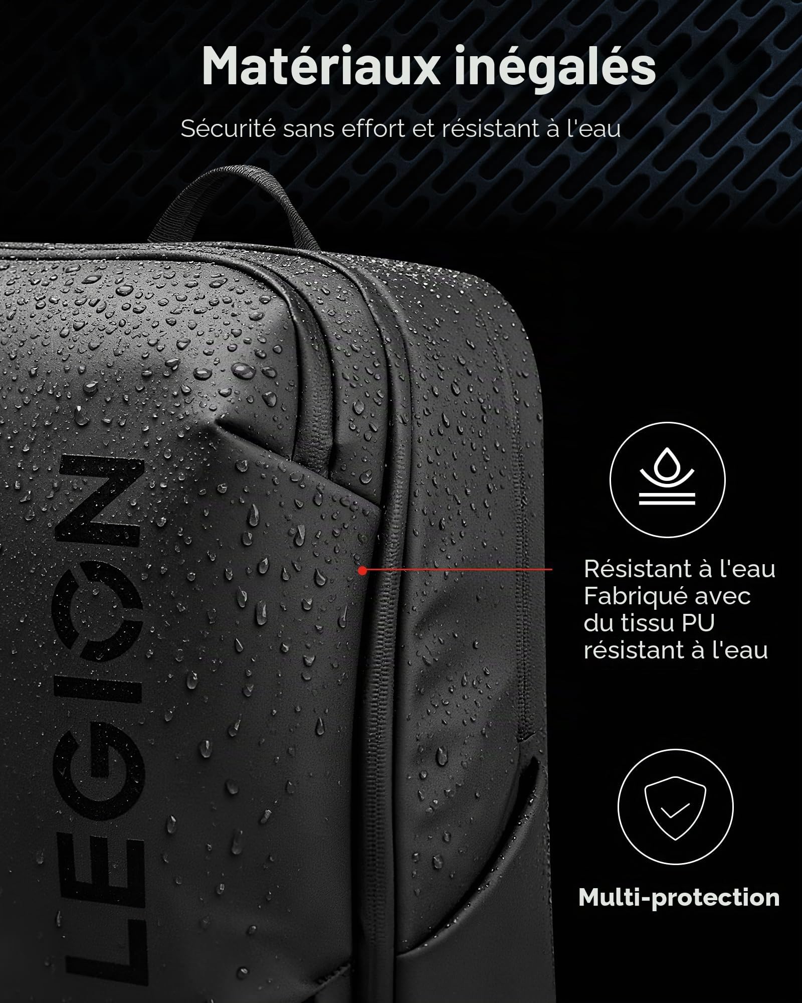 Lenovo - Sac à dos Gaming Legion 17" GB800 (étanche, capacité jusqu'à 21 litres, ouverture à 180°, poches pour ordinateur, tablette, bouteilles d'eau, sangles ergonomiques) - Couleur noire