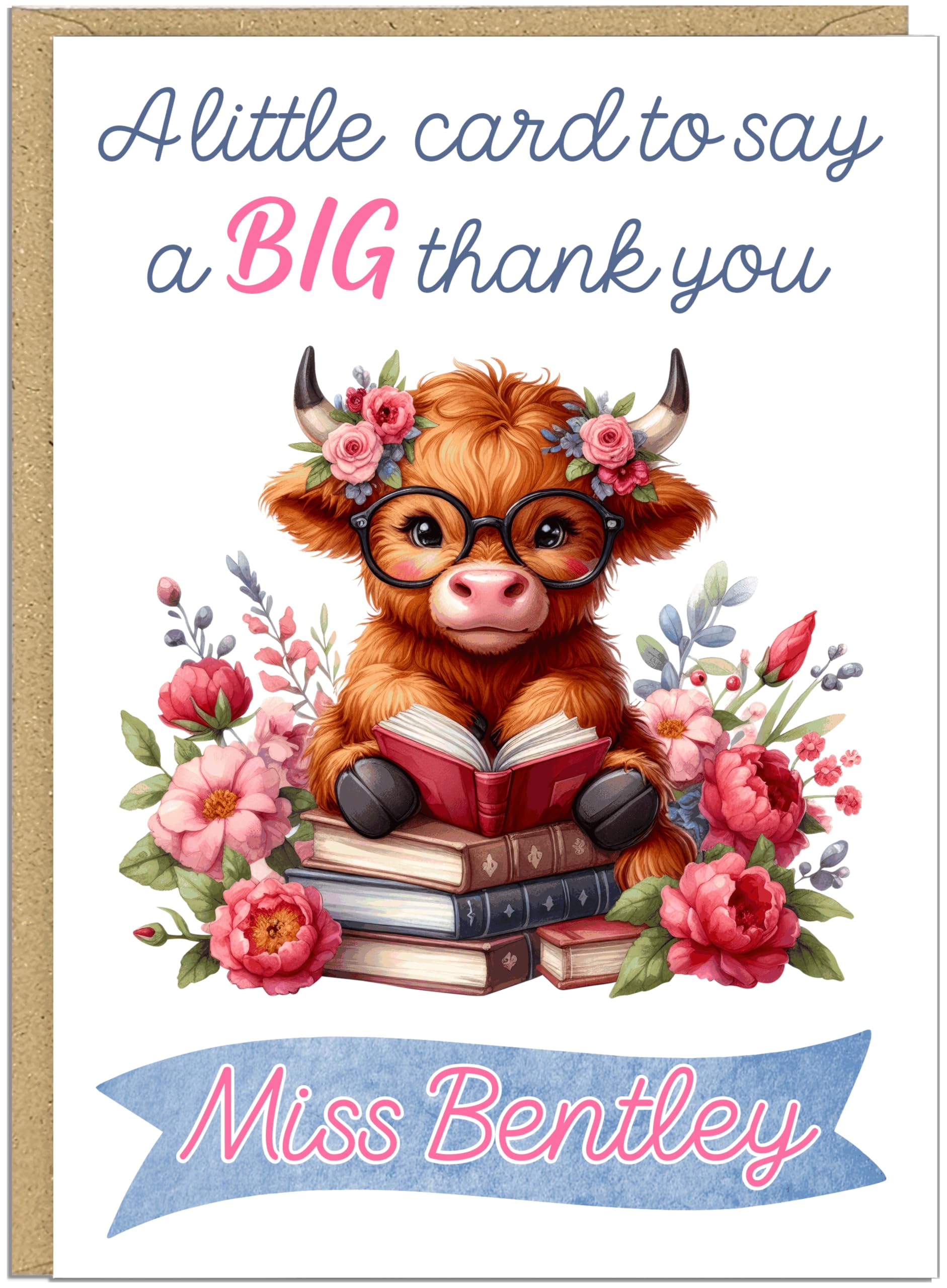 A Little Card to Say a BIG Thank You Personalised Teacher Greeting Cards - Cute Giraffe Hedgehog Lion Owl Unicorn Designs Customised Name For Teaching Assistants Head Teacher Nursery Worker