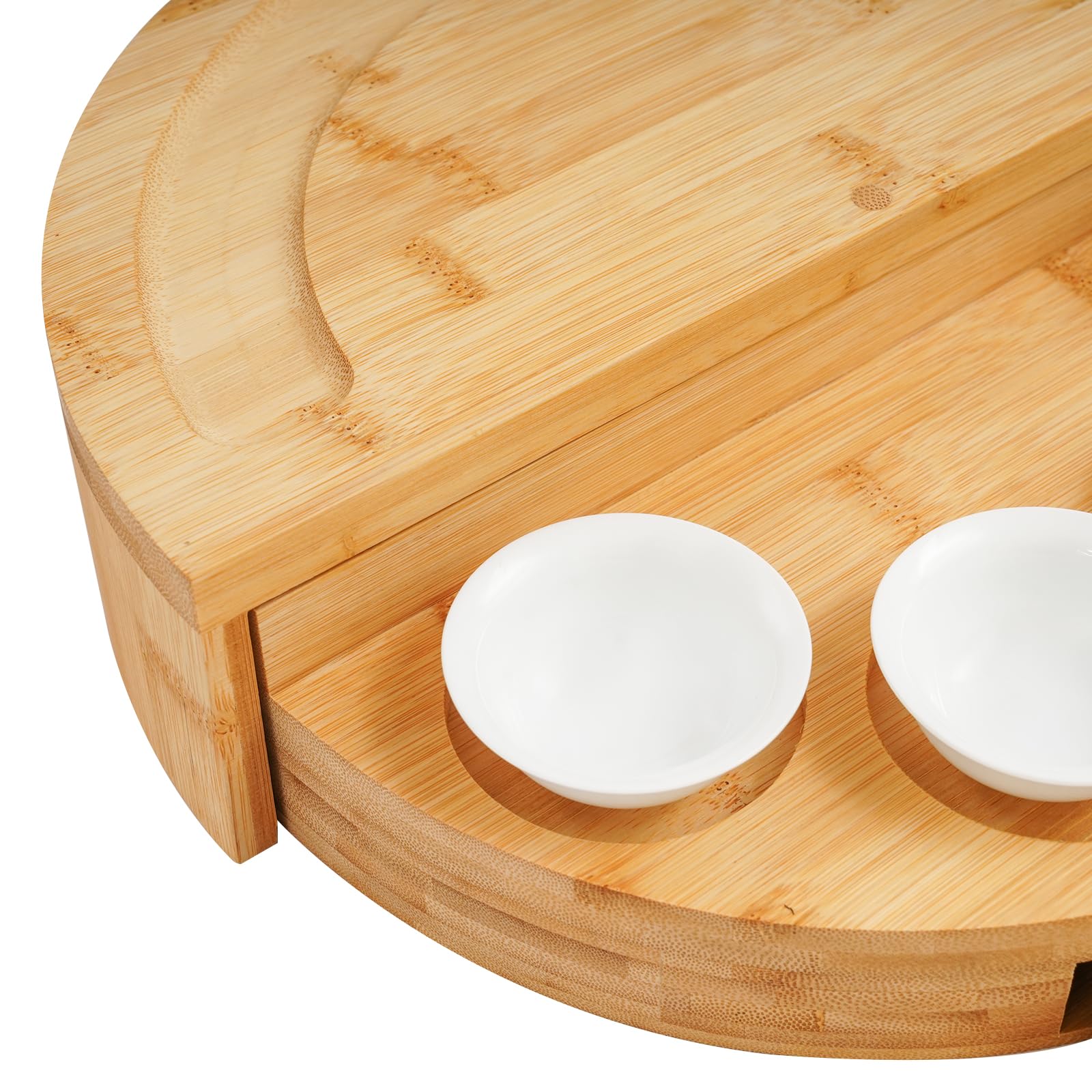 Planche à fromage avec couteau à fromage - Plateau de service rotatif à 360° - Pour plateau à fromage - 32,5 x 32,5 cm - Couleur bois