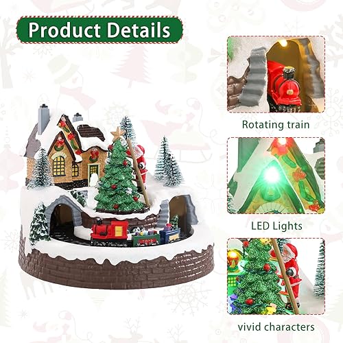 Miniatura 4 de DREAM GARDEN Casa de Pueblo Navideño, Santa Claus Trepando al Árbol de Navidad con Tren en Movimiento, Funciona con Batería, Edificios
