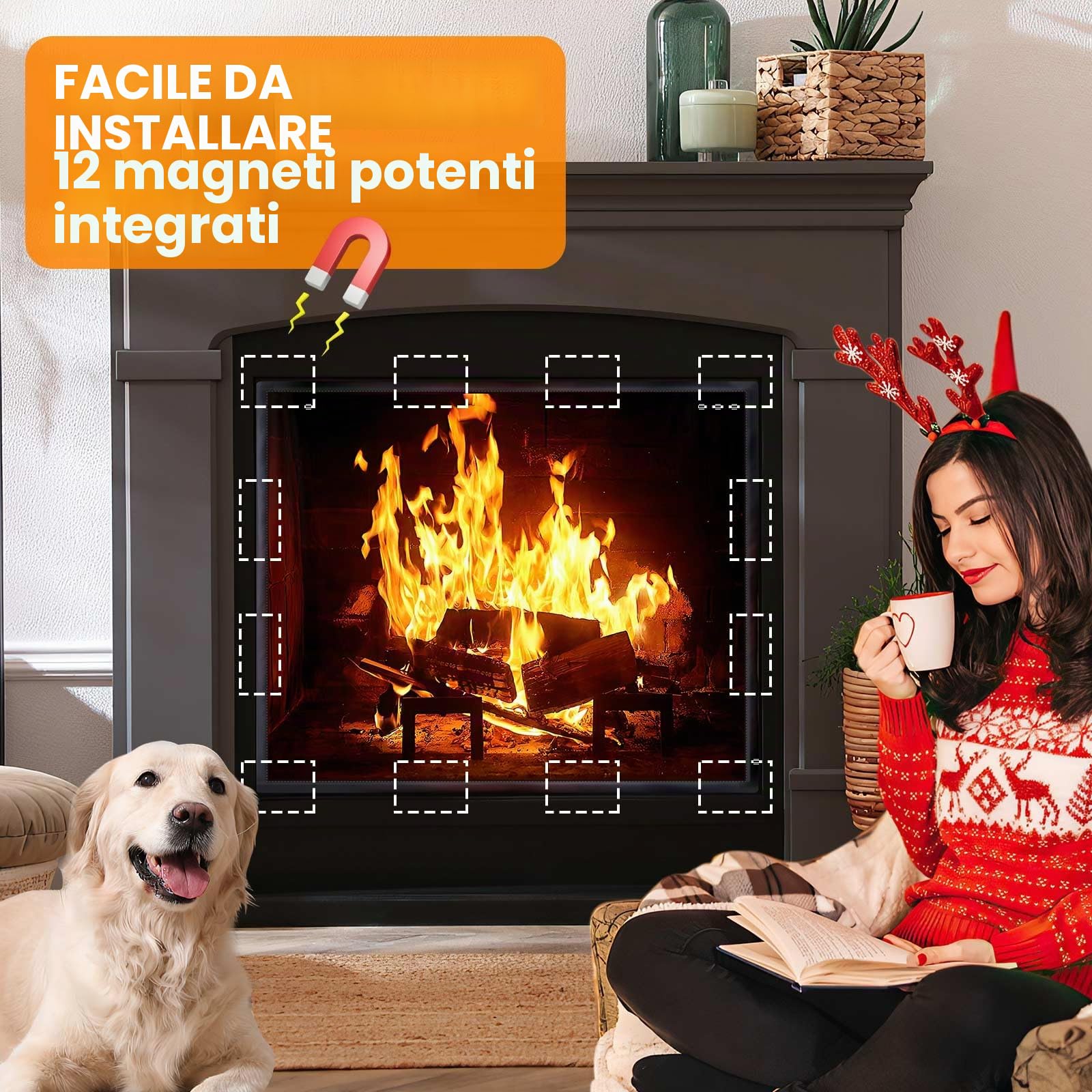 CADARA Copertura magnetica per camino, coperta blocca la perdita di calore durante la notte, tappo regolabile per risparmiare energia, isolamento del camino 83,8 cm di larghezza x 73,7 cm di altezza