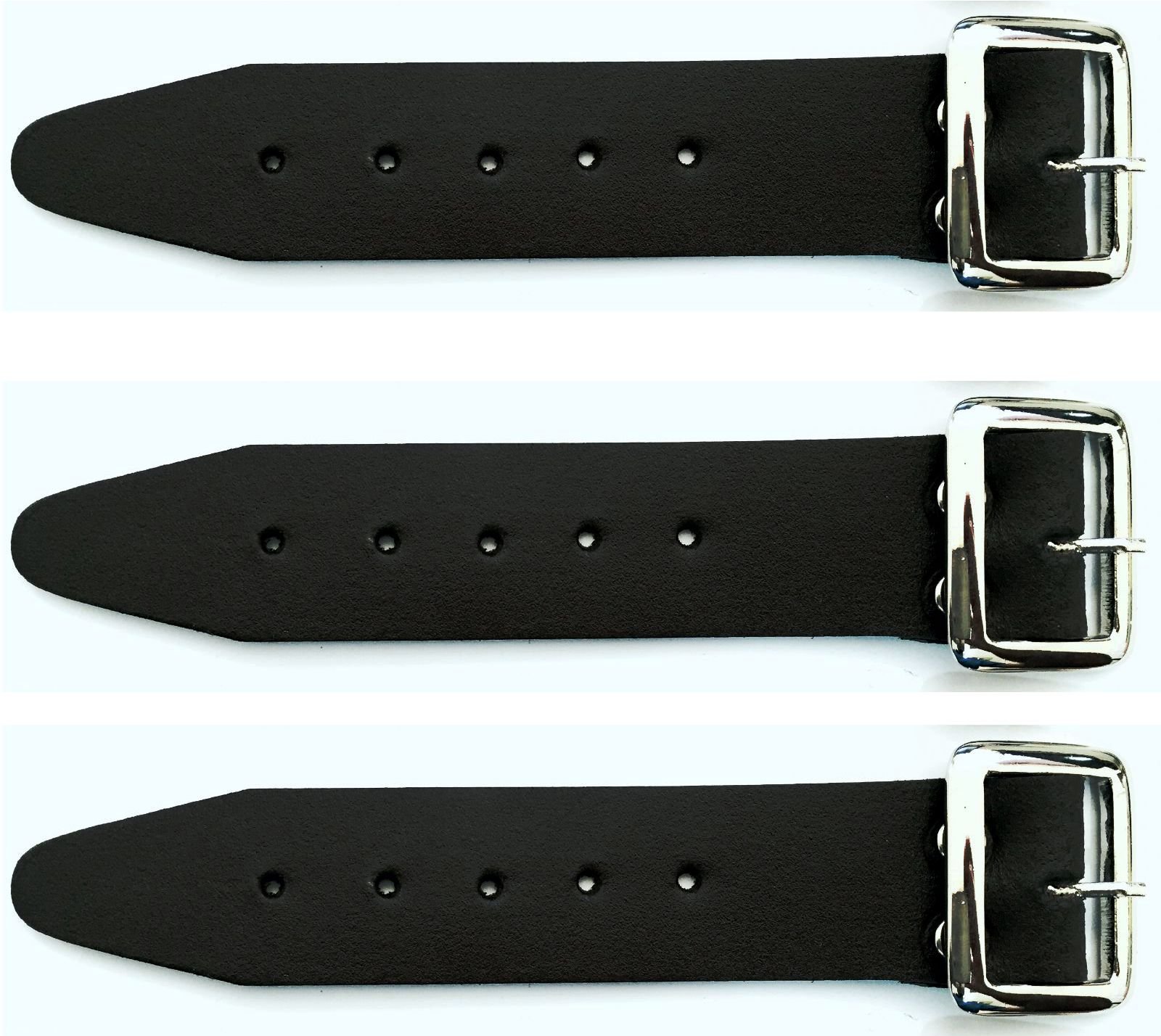 3x Kilt Straps and Buckle 7" Genuine Leather Extender 1.25" wide - Black Strap