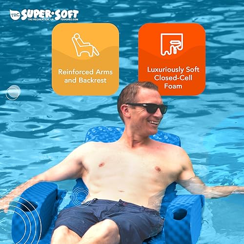 Miniatura 5 de TRC Recreation Silla Baja plegable de espuma para piscina, tumbona flotante portátil súper suave con 2 portavasos para artículos esenciales de