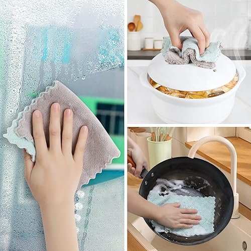 Miniatura 6 de Paquete de 10 paños de cocina, paños de cocina de forro polar coral súper absorbente, paños de cocina de alta calidad, antiadherentes lavables al