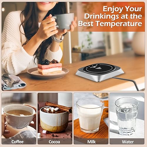 Miniatura 6 de KitchenBoss Calentador eléctrico de taza de café, calentador de velas con apagado automático, calentador de bebidas con 3 ajustes de temperatura