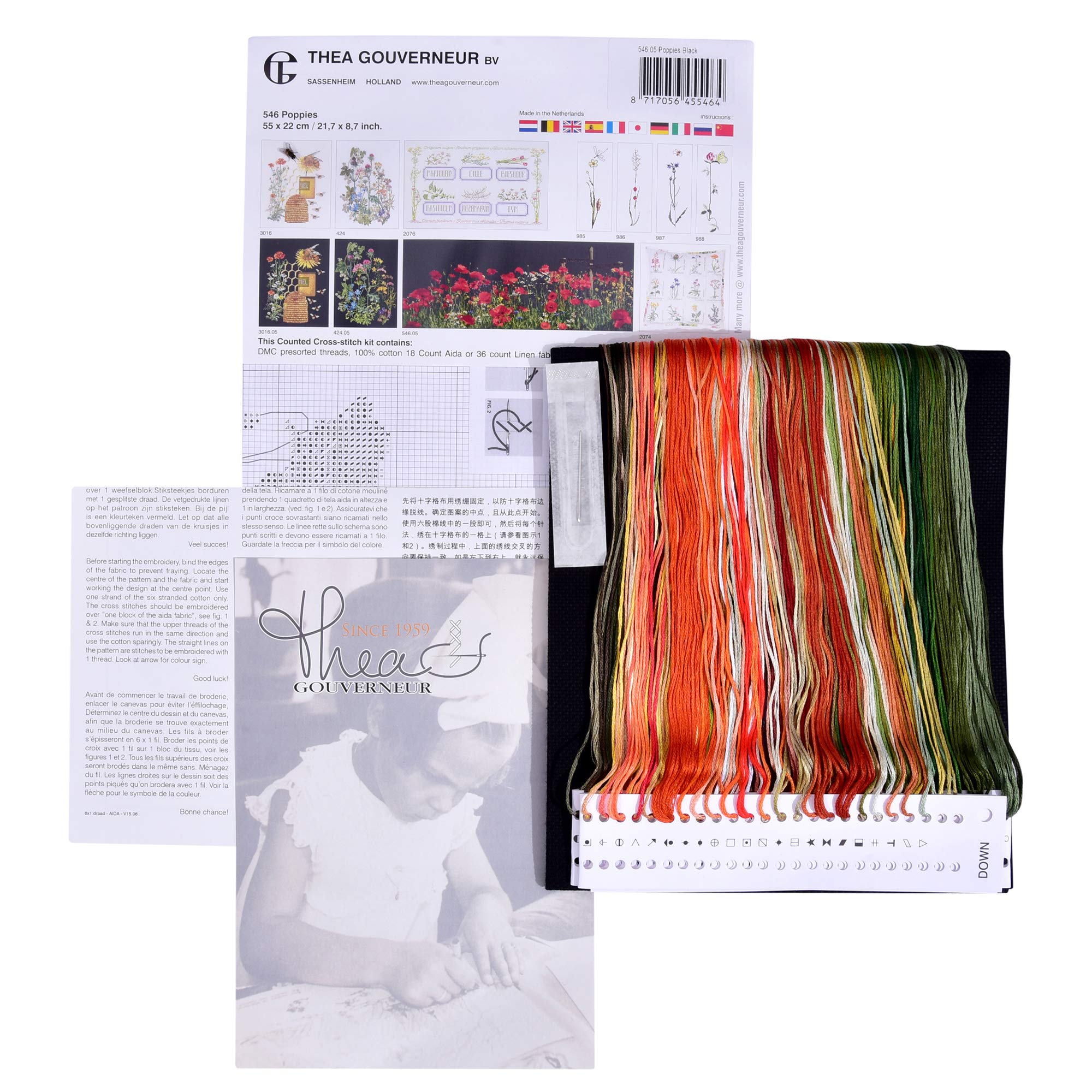 Thea Gouverneur - Kit de point de croix compté - Coquelicots - Aida Noir - 18 Compter - Pour adultes - 546.05