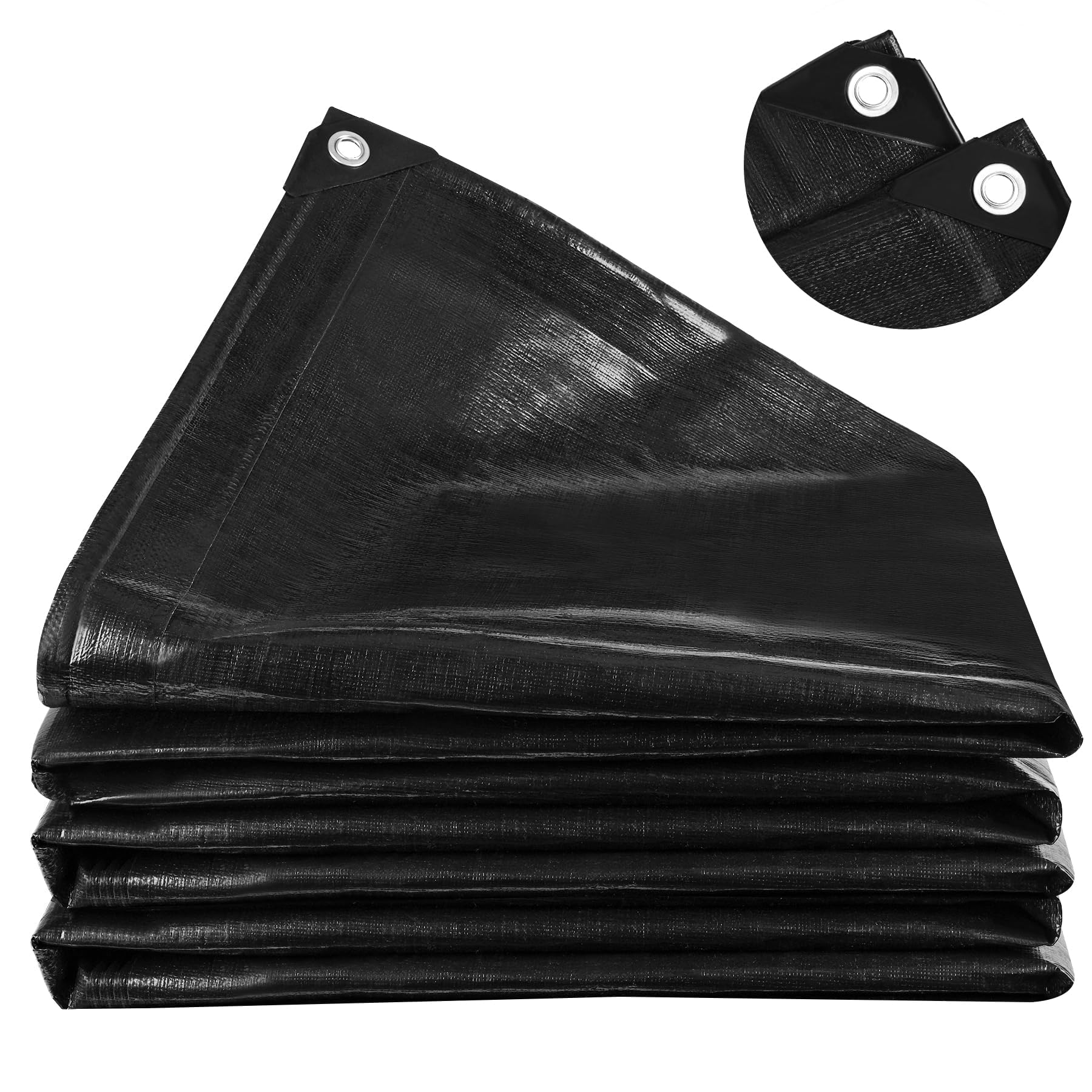 MYFAMIREA 20 x 20FT Pond Liner, 28Mil PE Preformed Pond Liner with 16 Hemmed Edge Buttonholes Sun Resistant Easy Cutting for Outdoor Ponds, Fish Koi Ponds, Garden Fountain, Waterfall Ponds