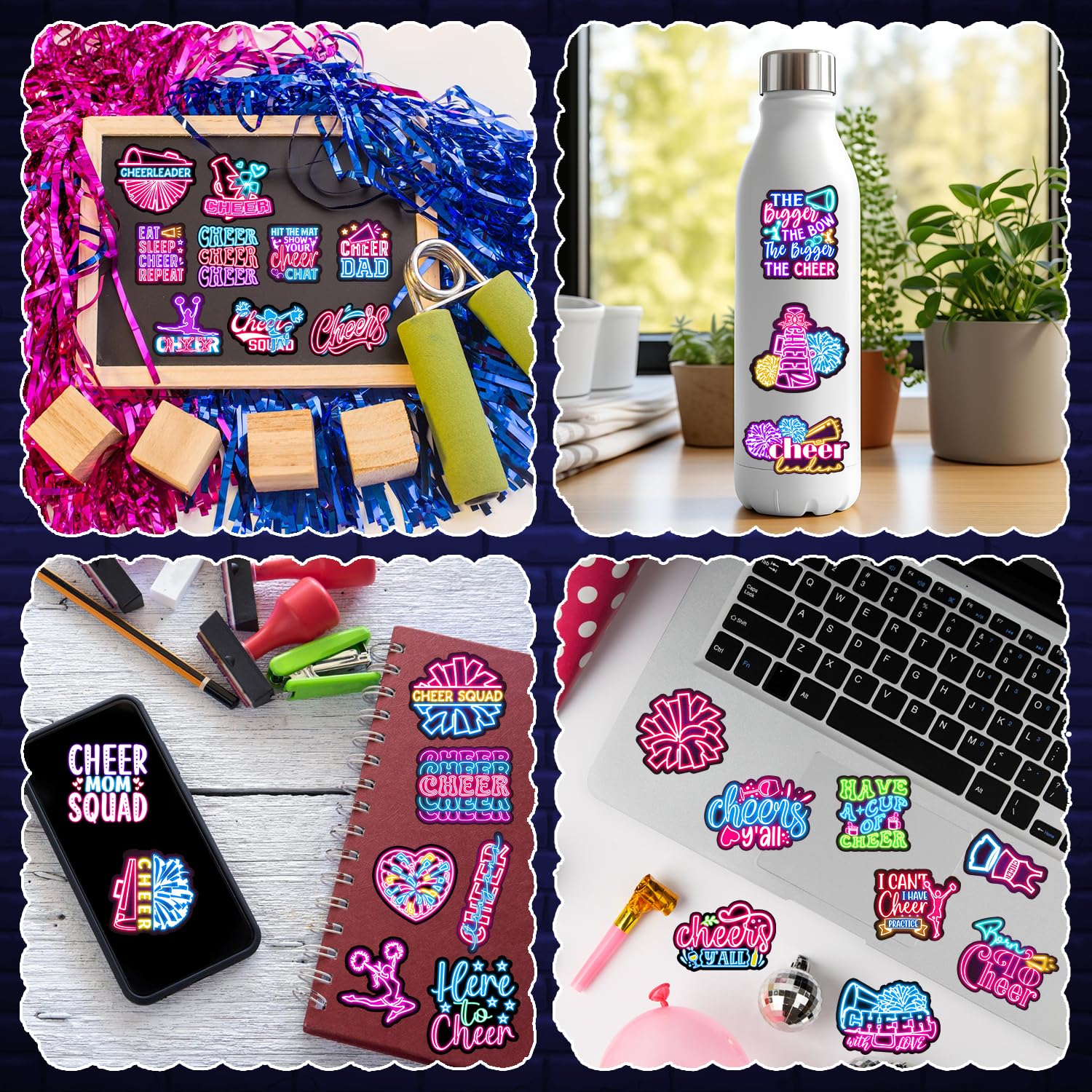 120PCS Neon Cheer Stickers Cheerleading Bomboniere Festa di Compleanno Decorazioni Vinile Impermeabile Adesivi per Bottiglia D'acqua Laptop Bagagli Casco