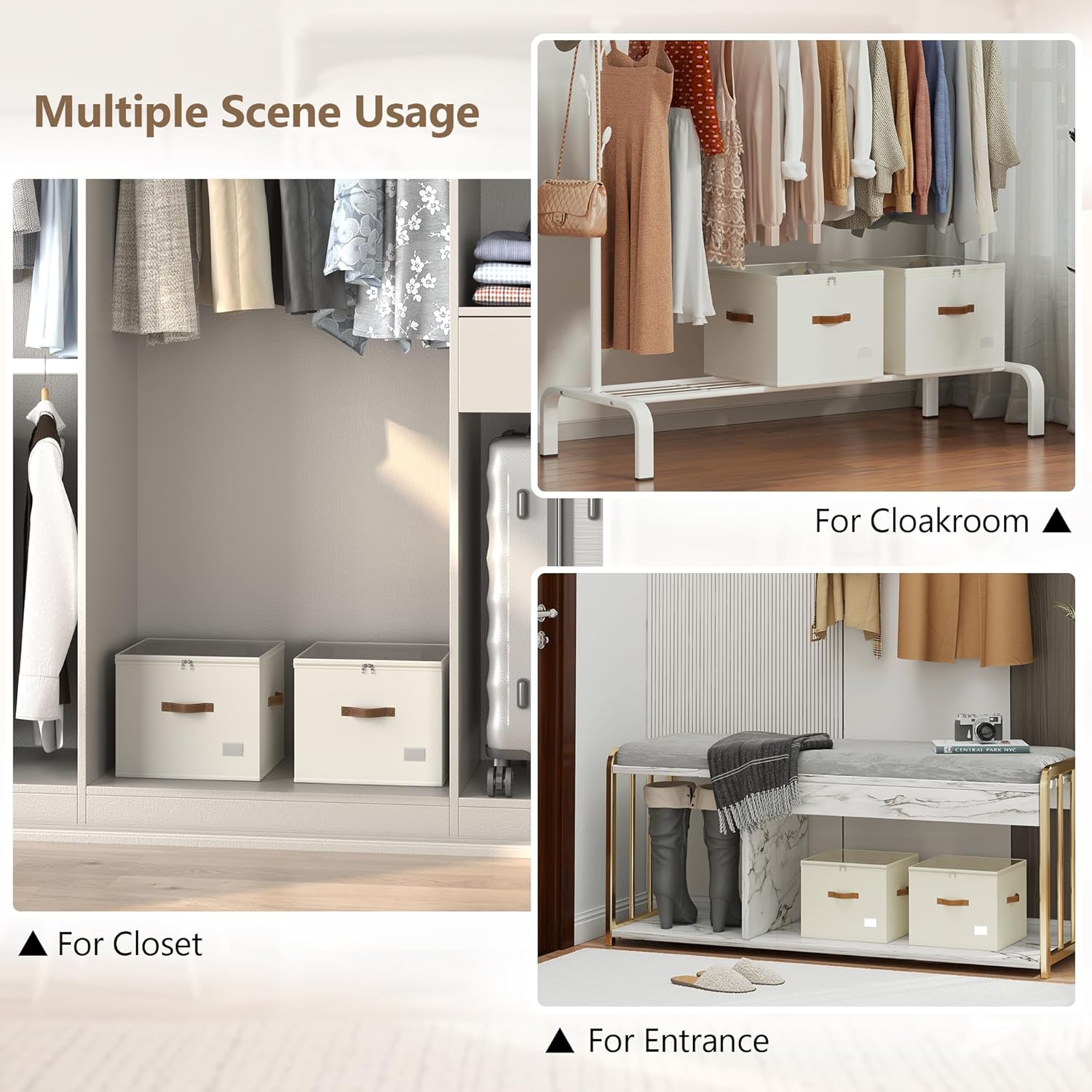 Vincona Shoe Organizer for Closet,2 Pack Shoe Storage Bins Foldable Shoe Storage Box Containers with Clear Cover and Sturdy Handles,Shoe Rack for Closet Storage for Sneakers Heels Slippers (Beige)