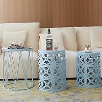 Vista 8 de Y&M Juego de 3 mesas auxiliares redondas de alta resistencia, mesa auxiliar, mesa auxiliar para uso multifuncional en interiores, taburete de jardín