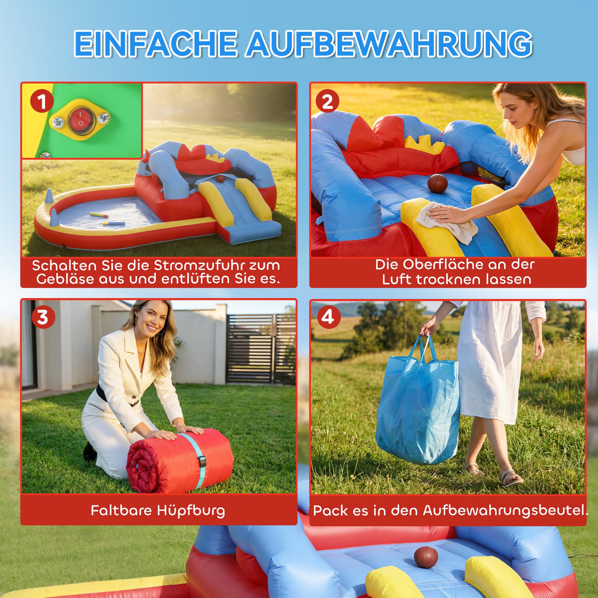 AIYAPLAY Hüpfburg mit Gebläse Aufblasbar Spielcenter mit Rutsche Trampolin Planschbecken/Bällebad Basketballkorb Wasserpistole Bouncy Castle für 3-8 Jahre Kinder für Indoor & Outdoor 342x255x209 cm