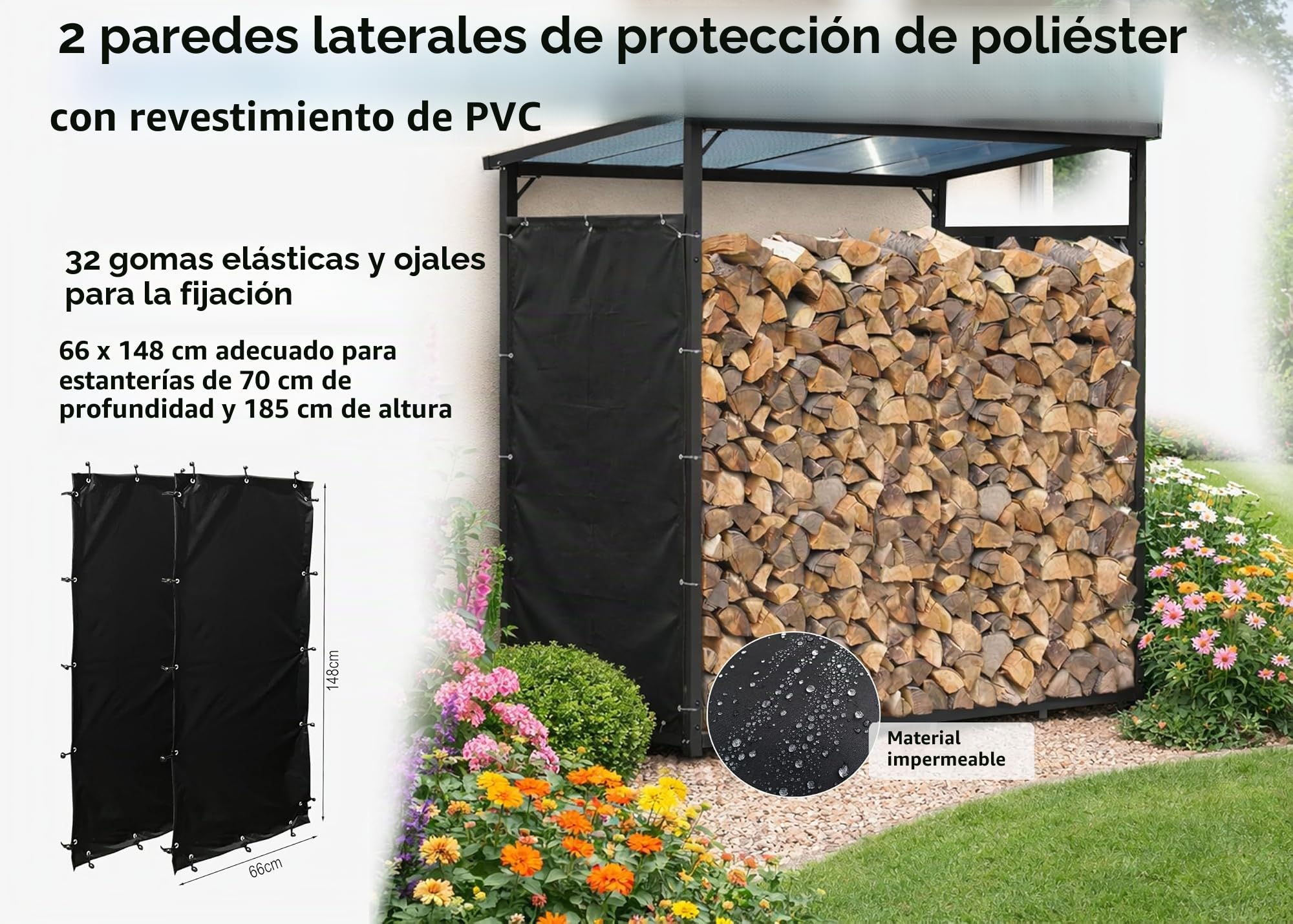 QUICK STAR Juego de protección contra la intemperie 66 x 148 cm, 2 lados para estanterías de leña T/H 70 x 185 cm