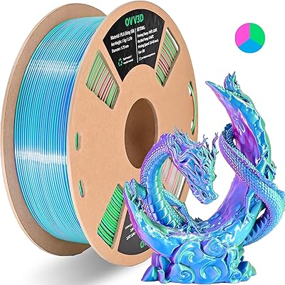 29 – OVV3D PLA Filament 1.75mm Tri-Colors, 3D Printer Filament Silk PLA Filament, Rainbow PLA Filament with Silk PLA Sky Blue Rose Red and Green,…
