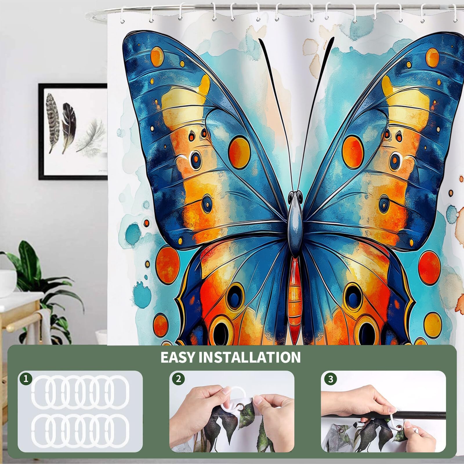 Magnifique Papillon Rideau De Douche, Insectes Fantastiques Material Resistente Al Agua Durable Estampa Digital, Turquoise