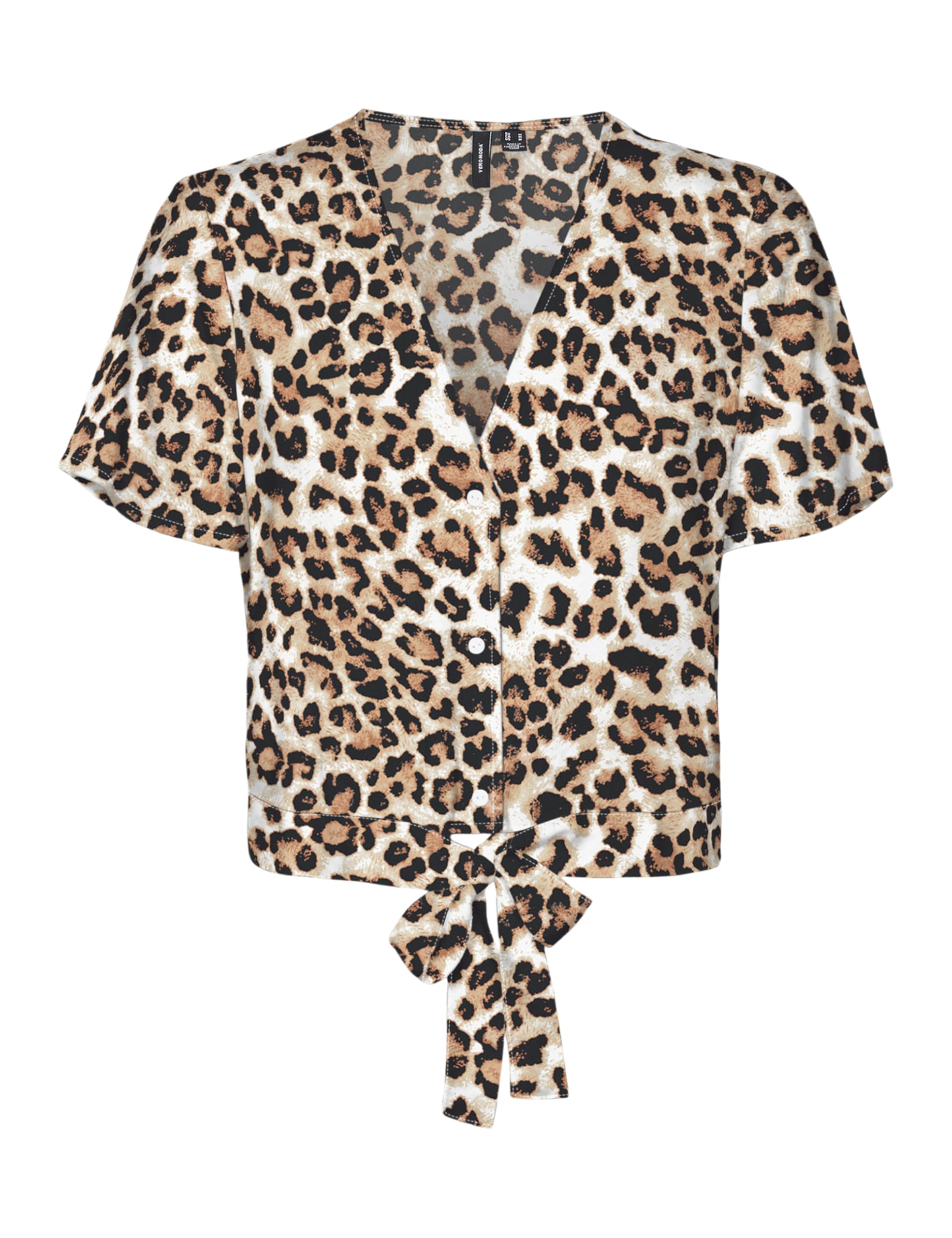 VERO MODA Women's Vmeasy Joy S/S Tie Shirt WVN Ga, Tan/AOP: Leo, S