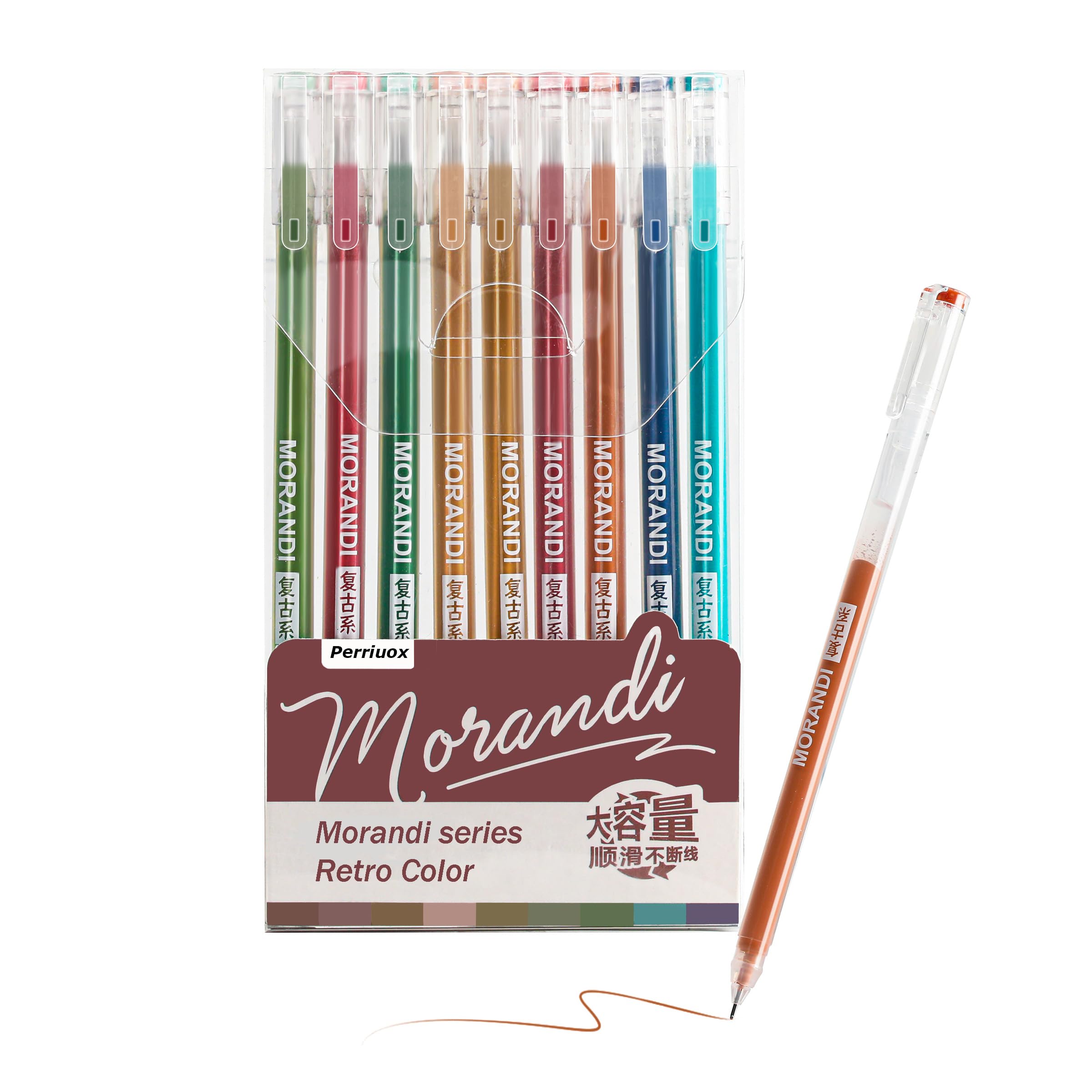 Perriuox 9 Colored Gel Pens Set, 0.5mm Fine Point for Black & White Paper, Cute Pens for Journaling, Adult Coloring Books, Bible, Drawing, Note Taking, School Supplies (Morandi-Retro Color, count, 9) — image 1