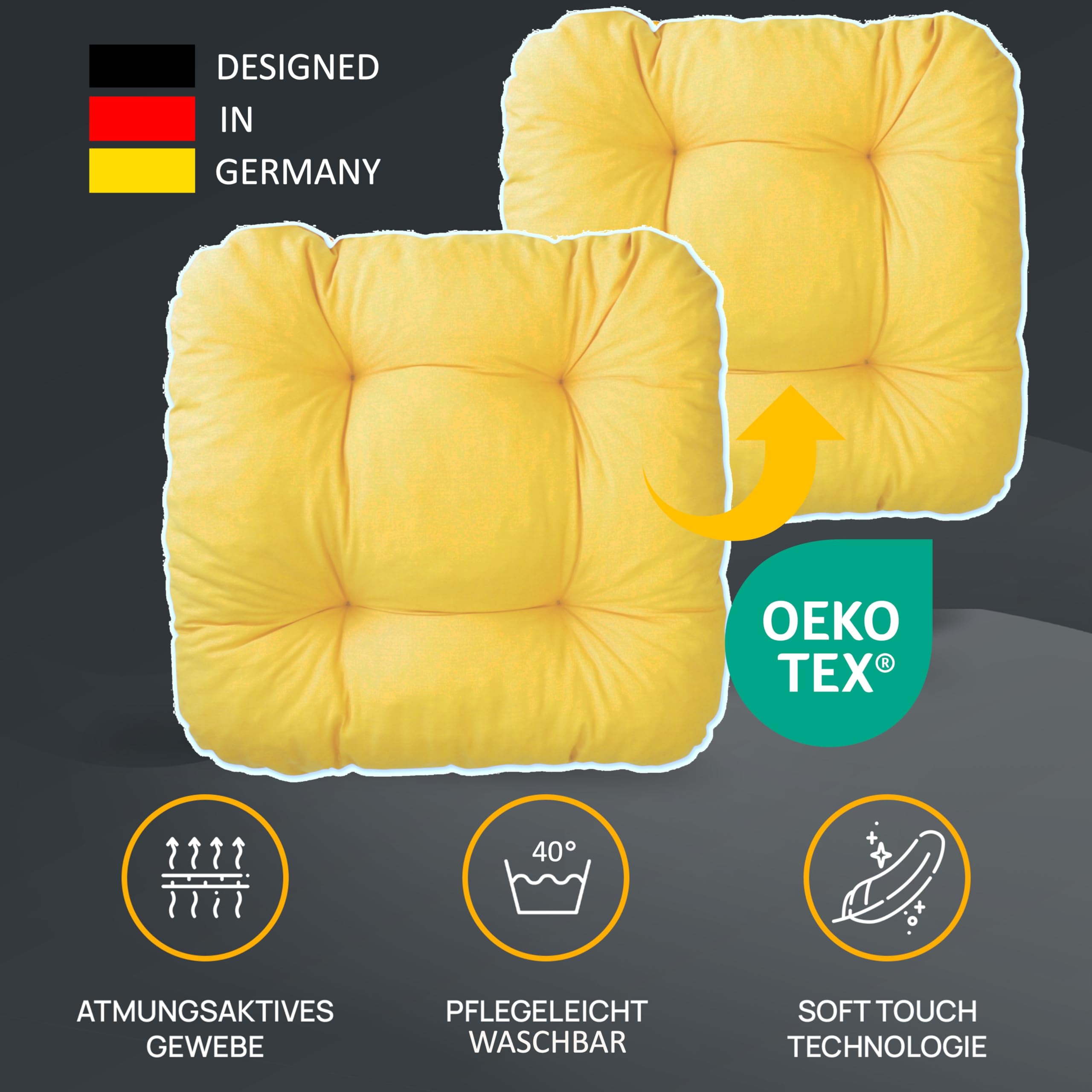 LILENO HOME Lot de 6 coussins de chaise - Gris clair - 38 x 38 x 8 cm