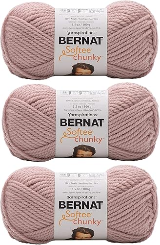 Bernat Softee Chunky Yarn - Ovillo de lana súper voluminoso calibre número 6, 3 madejas (gris rosa)