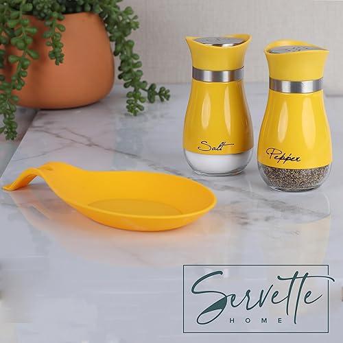Miniatura 2 de Juego de cuchara redonda de silicona y coctelera de sal y pimienta de vidrio de 4 oz (amarillo)