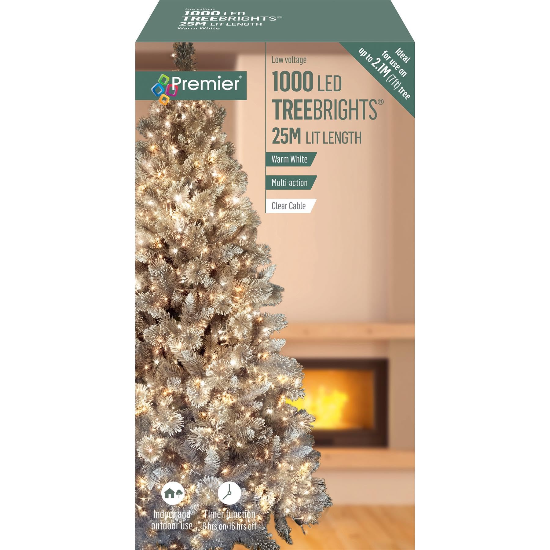 Raraion Warm White Premier - 1000 Led Multi-Action Treebrights With Timer And Clear Cable, 25M
