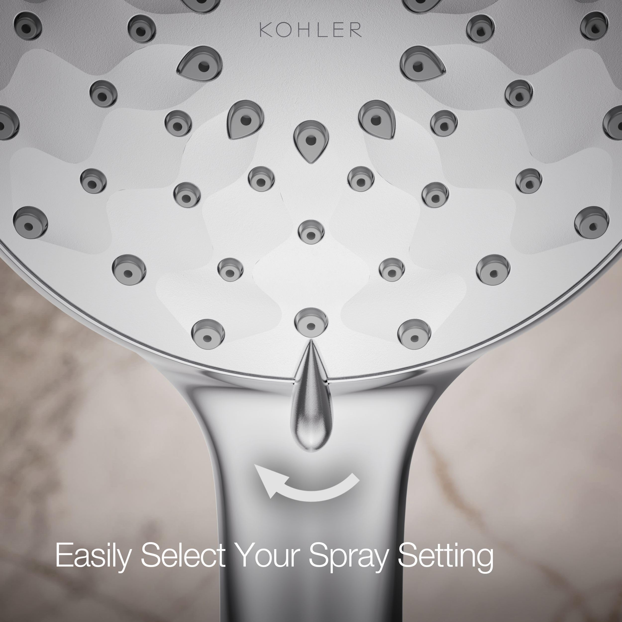 KOHLER 72421-Y-CP Awaken B110 czterofunkcyjny prysznic ręczny, słuchawka prysznicowa, 3 ustawienia natrysku, 2,5 GPM, polerowany chrom