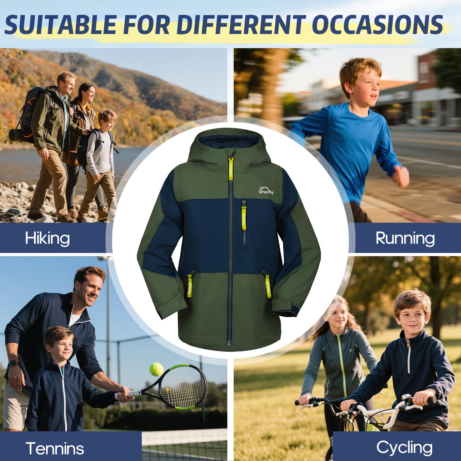 SMONTY 3-in-1 Jacke Kinder, herausnehmbare Fleece-Innenjacke | für Jungen und Mädchen, mit Kapuze, Wasserdicht, Winddicht, Atmungsaktiv, für Herbst und Winter