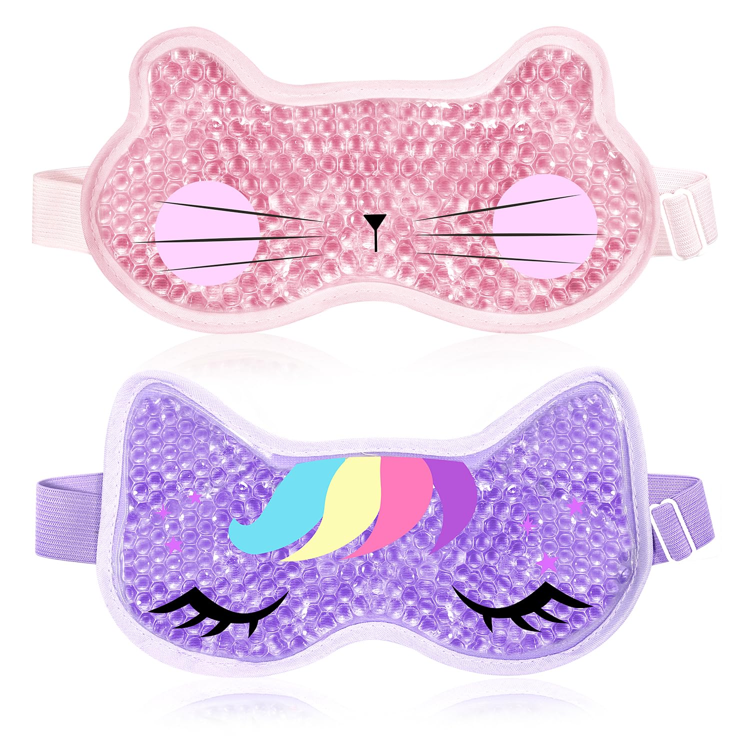 2PCS Adorable Cooling Eye Mask Gel Eye Mask, Reusable Hot Cold Therapy Cold Eye mask for Post Surgery, Puffiness, Dark Circles, Eye Bags, Dry Eyes, Migraines with Soft Plush Backing