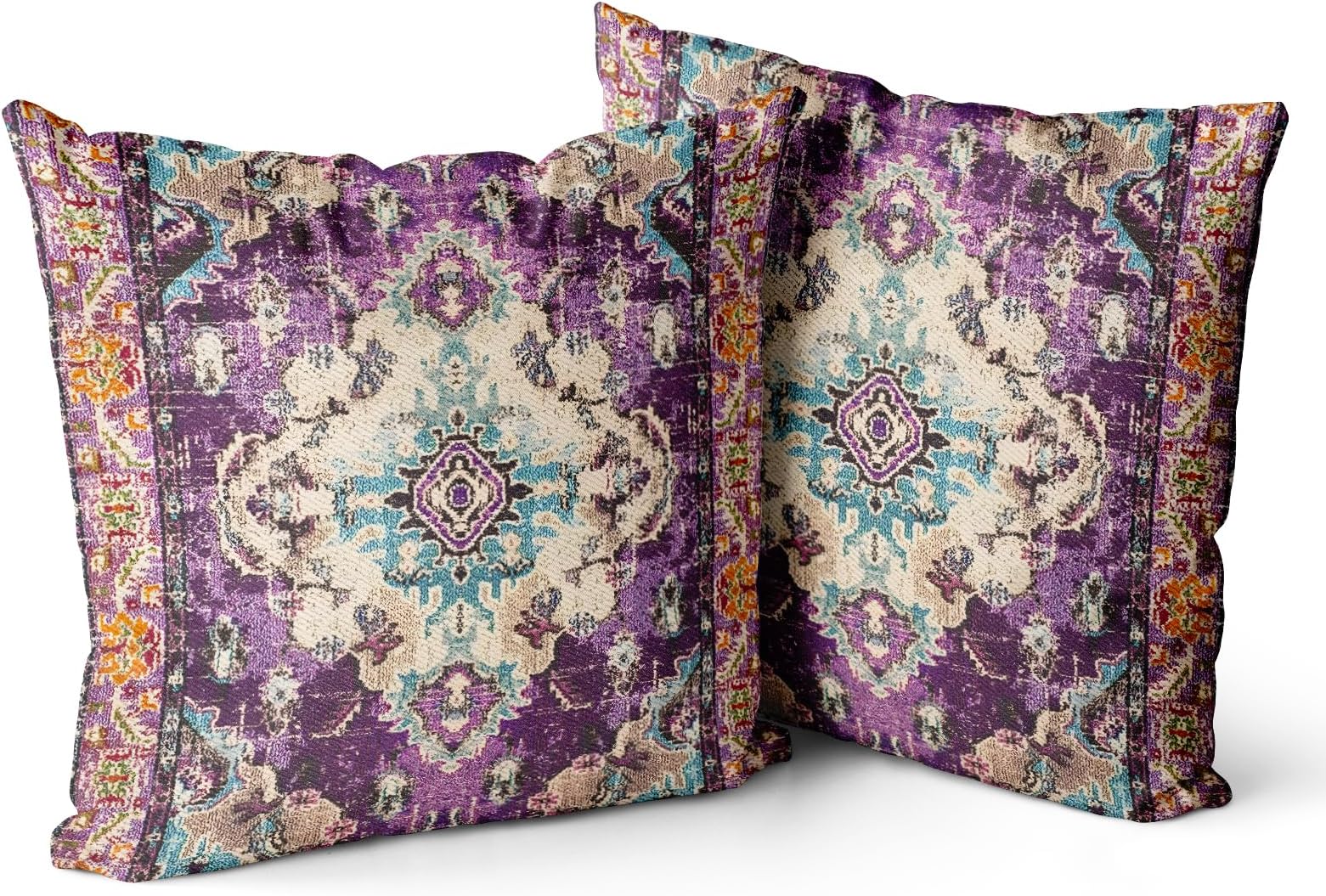 Snycler Boho Throw Pillow Covers 18x18 inch Set of 2 Boho Rug Carpet Double Sided Pattern Cotton Soft Pillow Case Cushion Cover Pillowcase for Couch Sofa Bed Decorative (Purple)