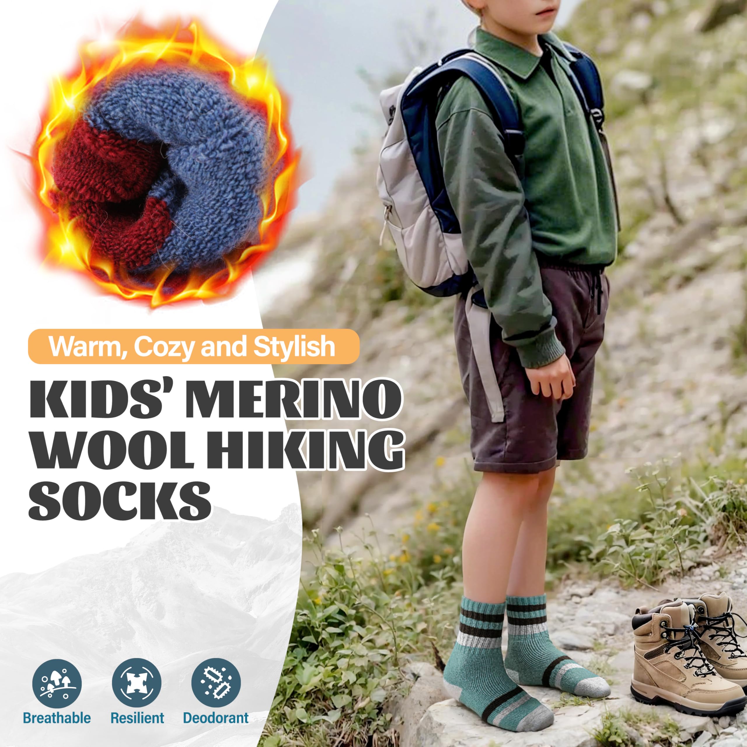Anlisim Kinder Kinder Merino Wandersocken Jungen Mädchen Wolle Socken Warme Sportsocken Dicke Thermosocken Trekking Wintersocken Socken Kinder Weihnachtssocken Geschenke 6 Paare(Streifen,1-3 Jahre)