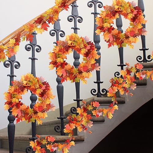 Miniatura 7 de 10 guirnaldas de hojas de arce de otoño, guirnalda de hojas de arce artificial de 5.8 pies, guirnalda de otoño para colgar vides de otoño,
