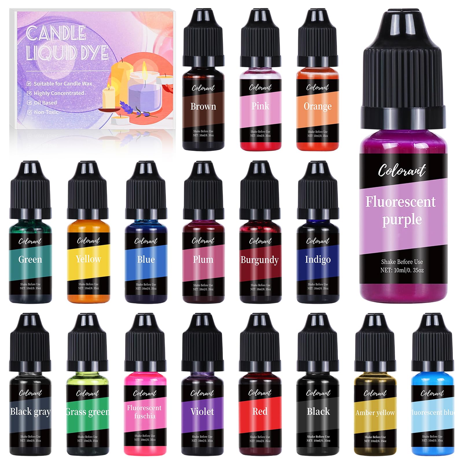 Candle Dye, 18 Colours Oil-Based Highly Concentrated Candle Wax Dye, 10ML