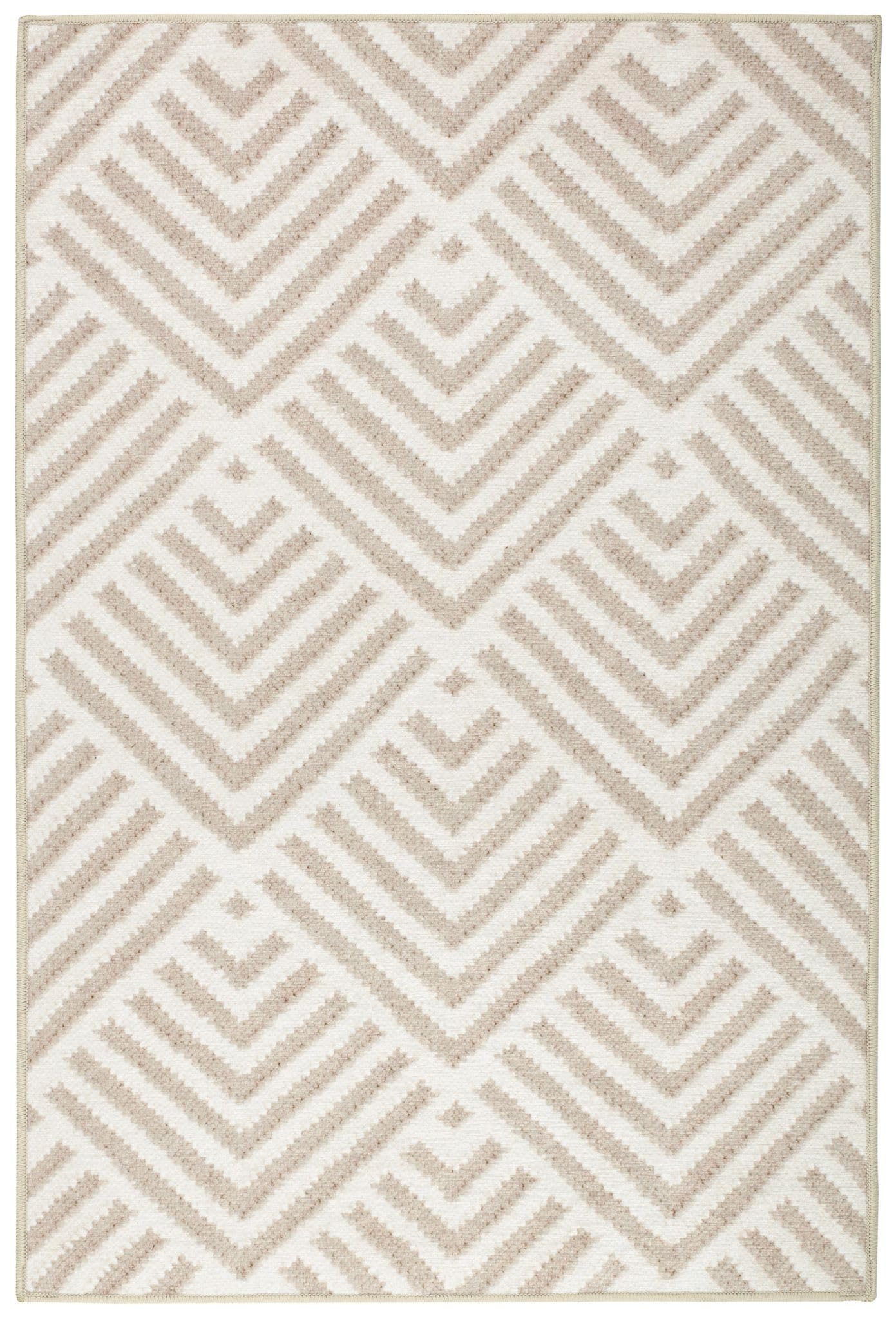 Dash & Albert x Bunny Williams Cleo Cement Machine Washable Rug, 4 X 6 Feet, Neutral Geometric Pattern