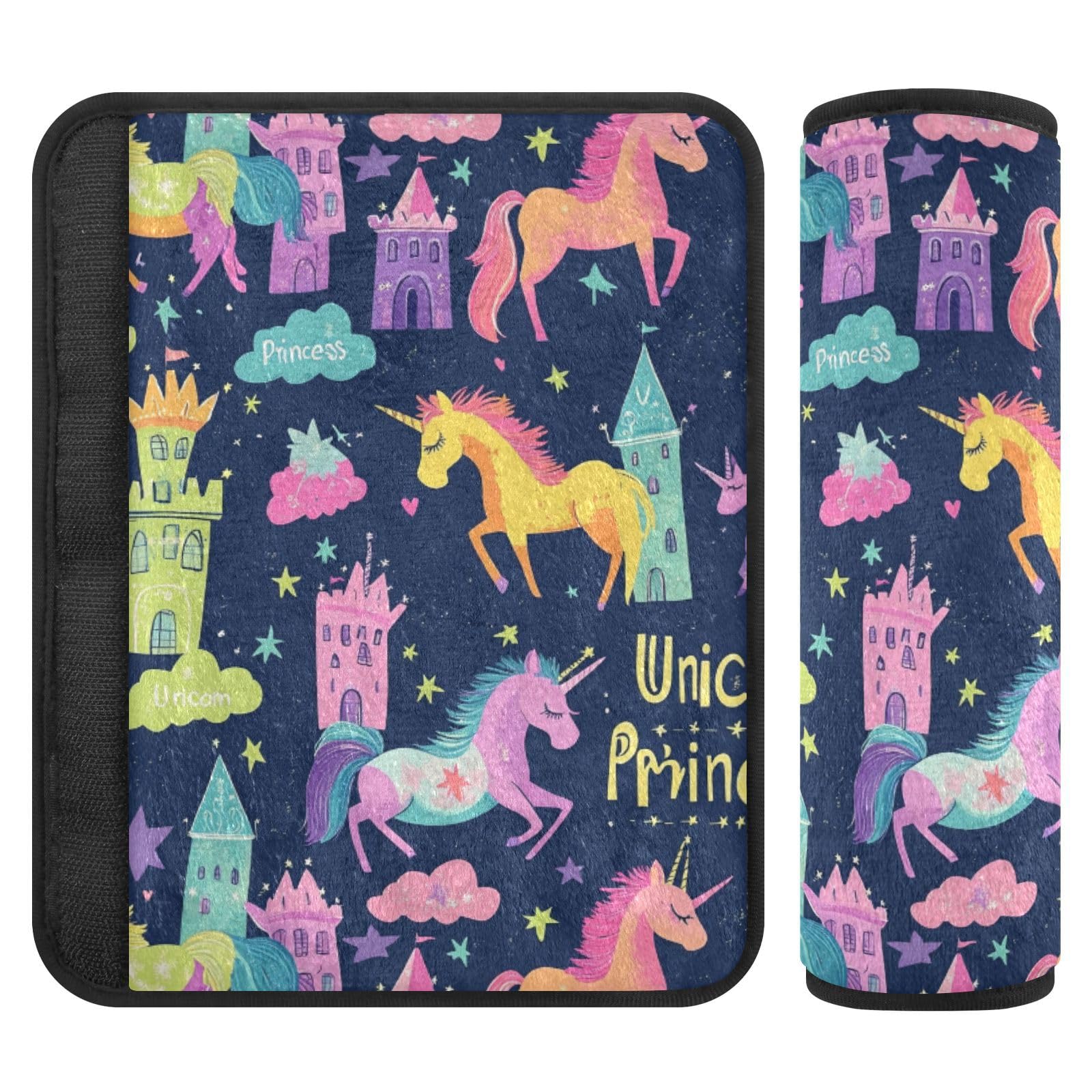 Seat Belt Covers 2 Pack Unicorns Stars Car Seat Strap Covers Super Soft Castles Car Seat Neck Cover for Boys Girls Adults Babies M