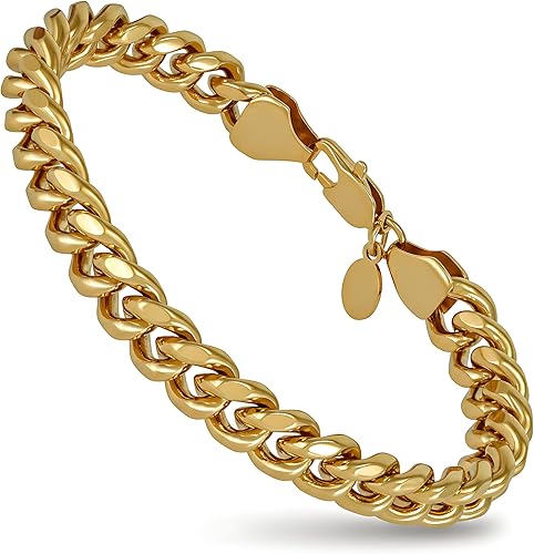LIFETIME JEWELRY Pulsera de cadena de eslabones cubanos Miami Curb de 0.354 in chapada en oro real de 24 quilates