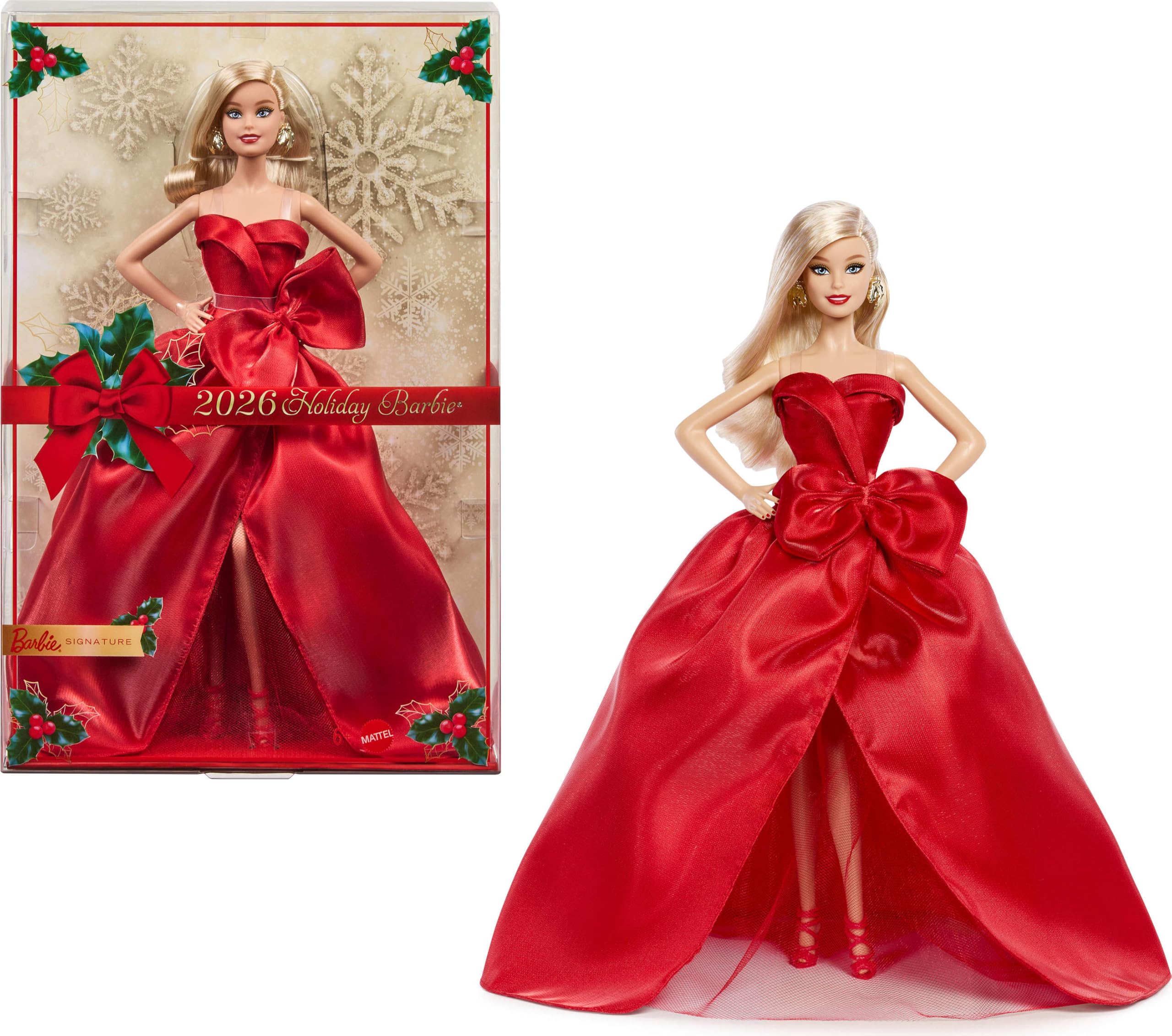 Signature 2026 Collectible Holiday Doll and Doll Stand | Blonde Hair Fashion Doll, Wearing Red Gown with Bow in Displayable Packaging, Ages 6+