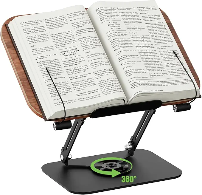 Buchhalter Leseständer, Buchständer Holz zum Lesen, 360° drehbarer Kochbuchständer mit Seitenklammern für Küche, Schule, Büro, Musikpartituren,Kindle, Tablet, Bibel