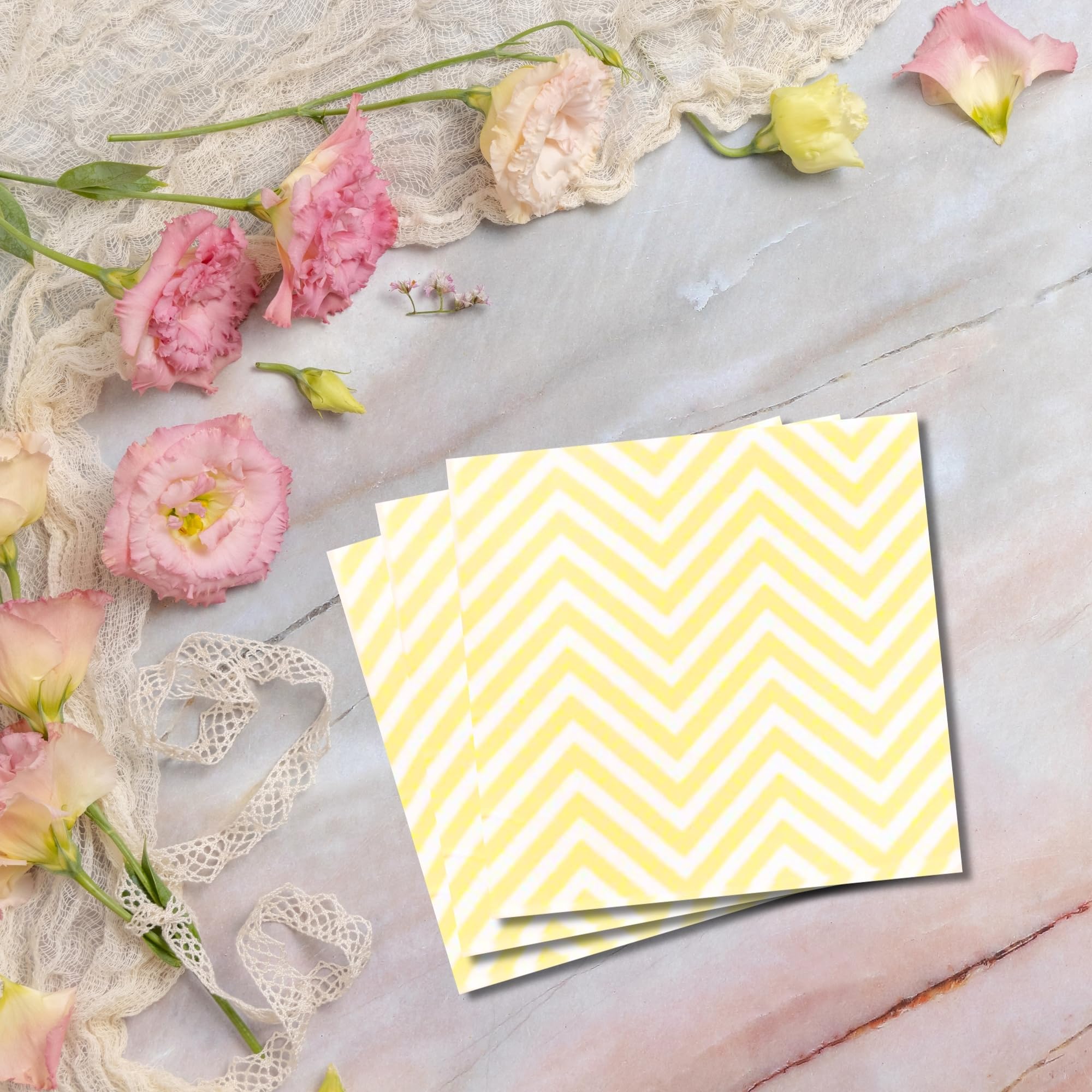 Party-Anthem Yellow Chevron Cocktail Paper Napkin/Printed Tissue Party Decoration Items (Pack of 40 Sheets) Size 33 x 33 cm