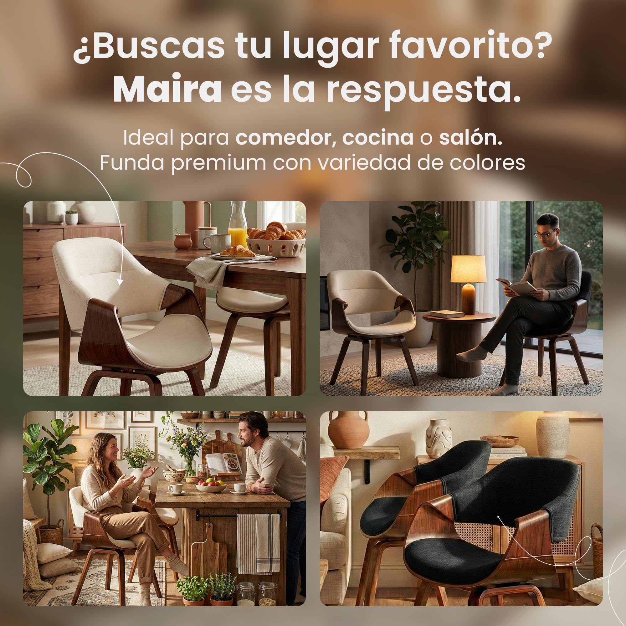 CLP Silla de Comedor tapizada con reposabrazos Maira, Silla ergonomica Estilo Nogal, Soporte hasta 150 kg Color:Nuez/Crema;Material:Tela
