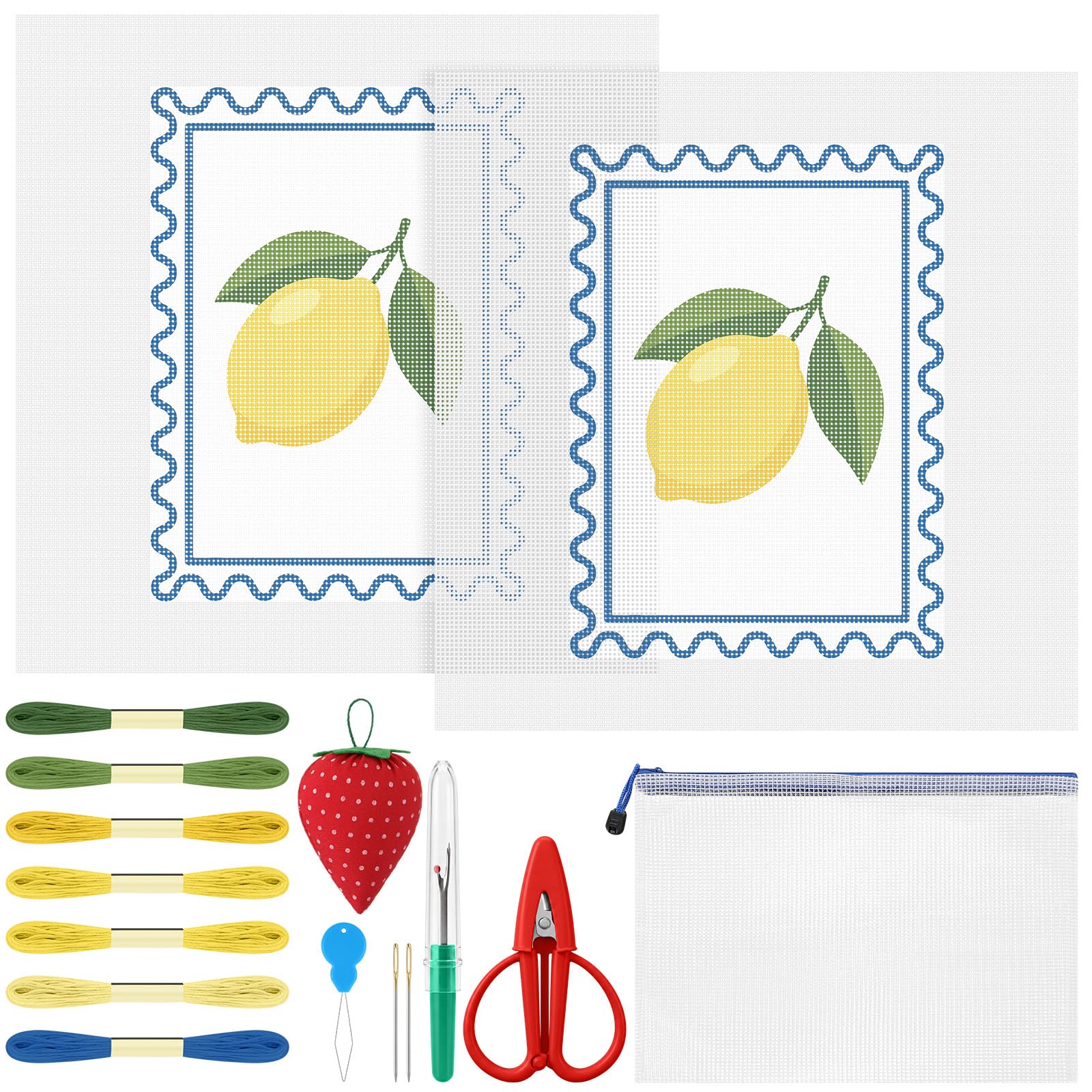 XunYee 17 Pcs Lemon 18 Mesh Needlepoint Canvas Kit for Beginner Adults
