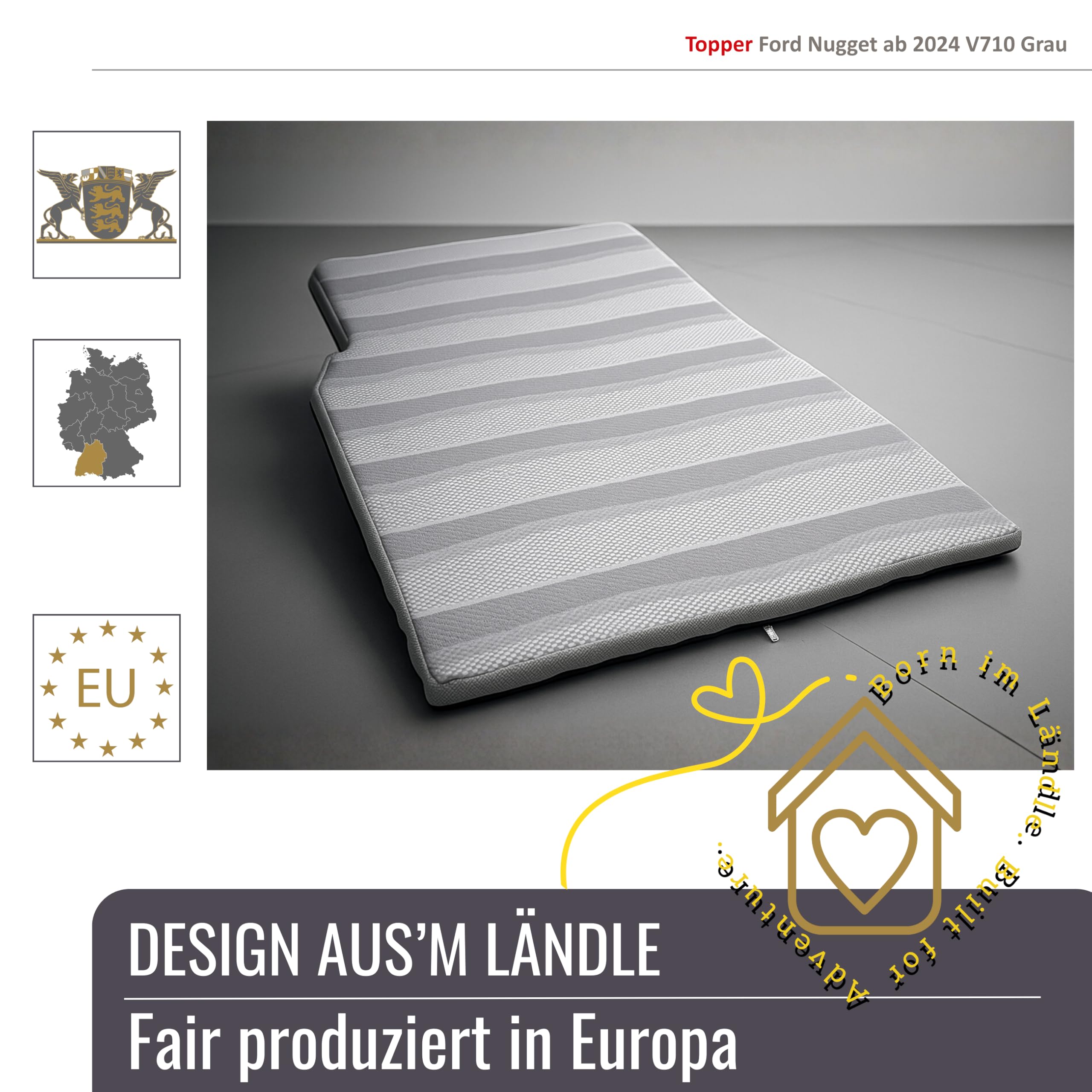 HR-Surmatelas en mousse à froid en dessous pour Ford Nugget V710 à partir de 2024 – Ajustement parfait, 6 cm, certifié Oeko-TEX® (Surmatelas V710 en dessous à partir de 2024)