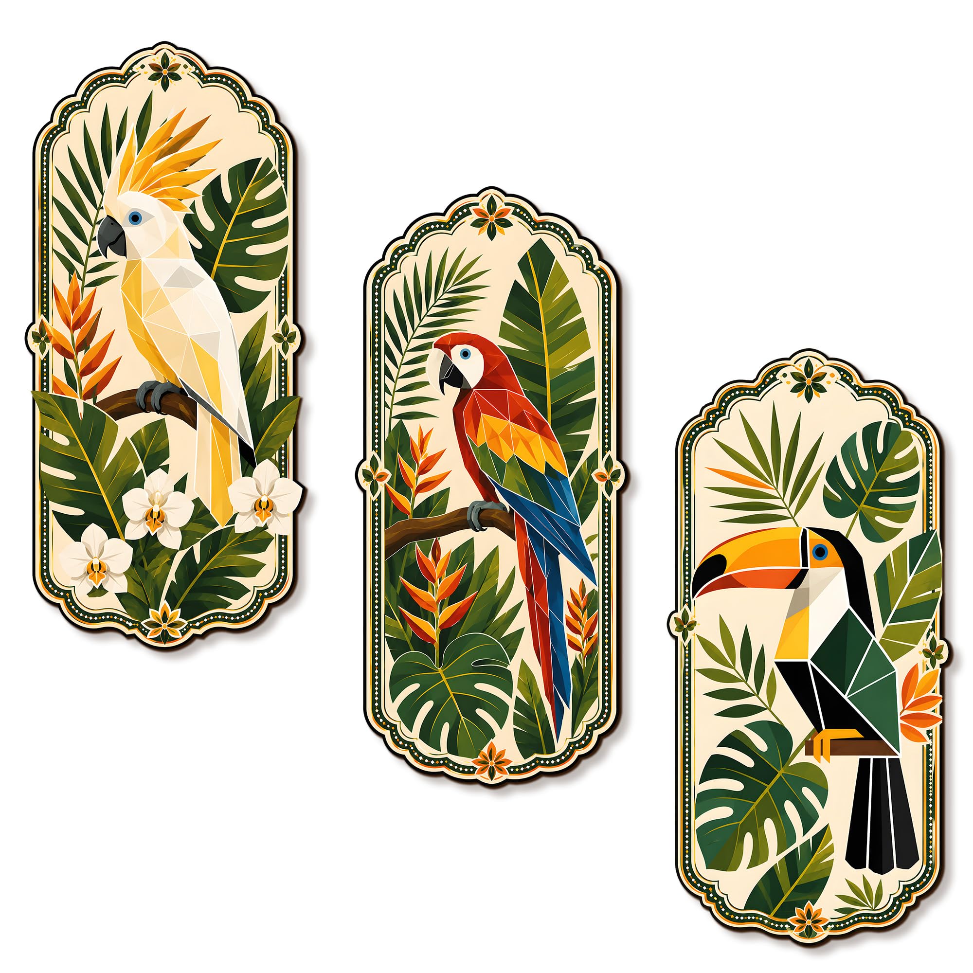 Regalo Casila Luxury Tropical Birds Cockatoo Macaw Toucan MDF Wall Decor 3 Pcs Set Bird Wall Hanging Decorative Wall Art Nature Painting for Living Room Bedroom Hall Office Home Decoration-image-15
