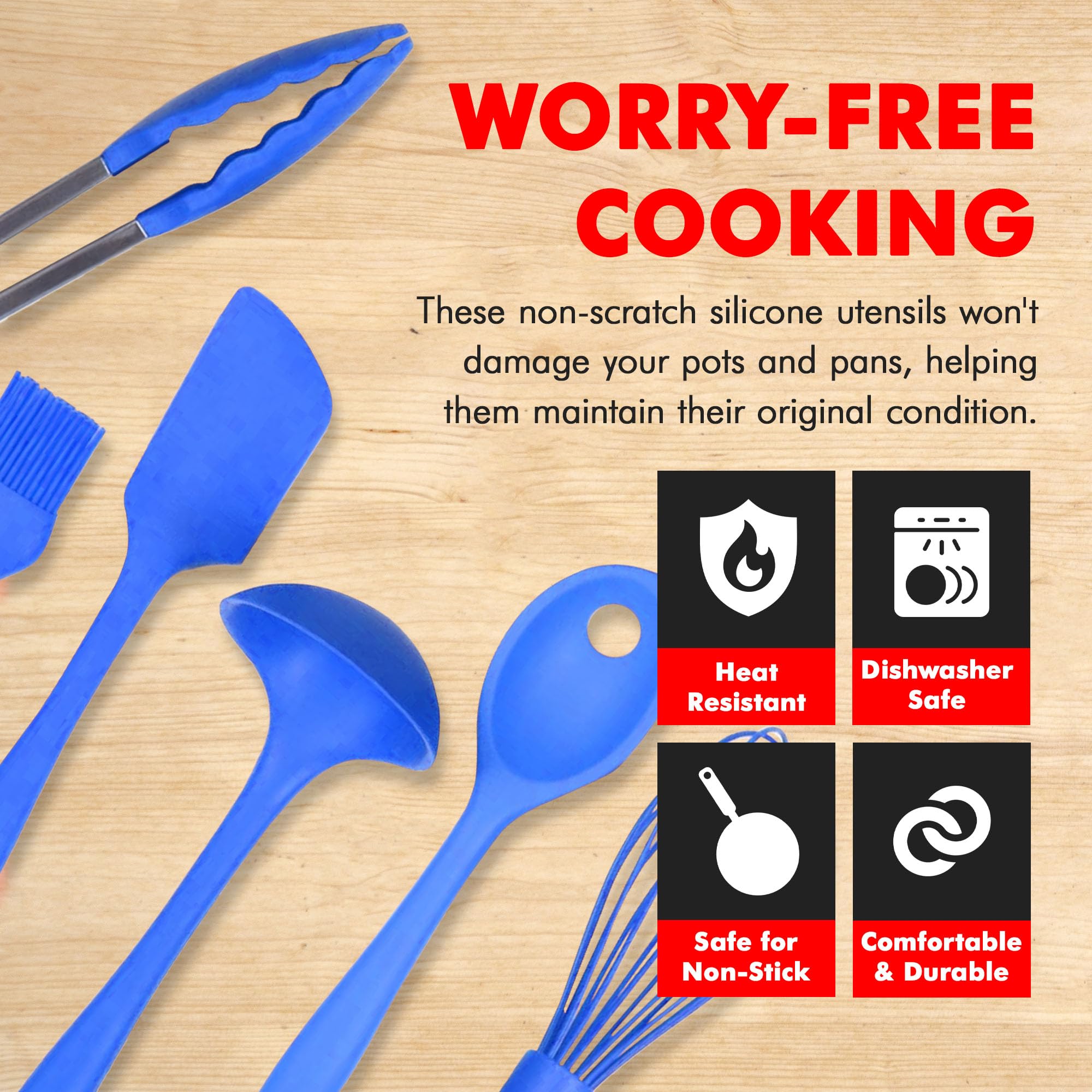 Chef Craft Premium Silicone Kitchen Tool and Utensil, 9 Piece Set, Blue