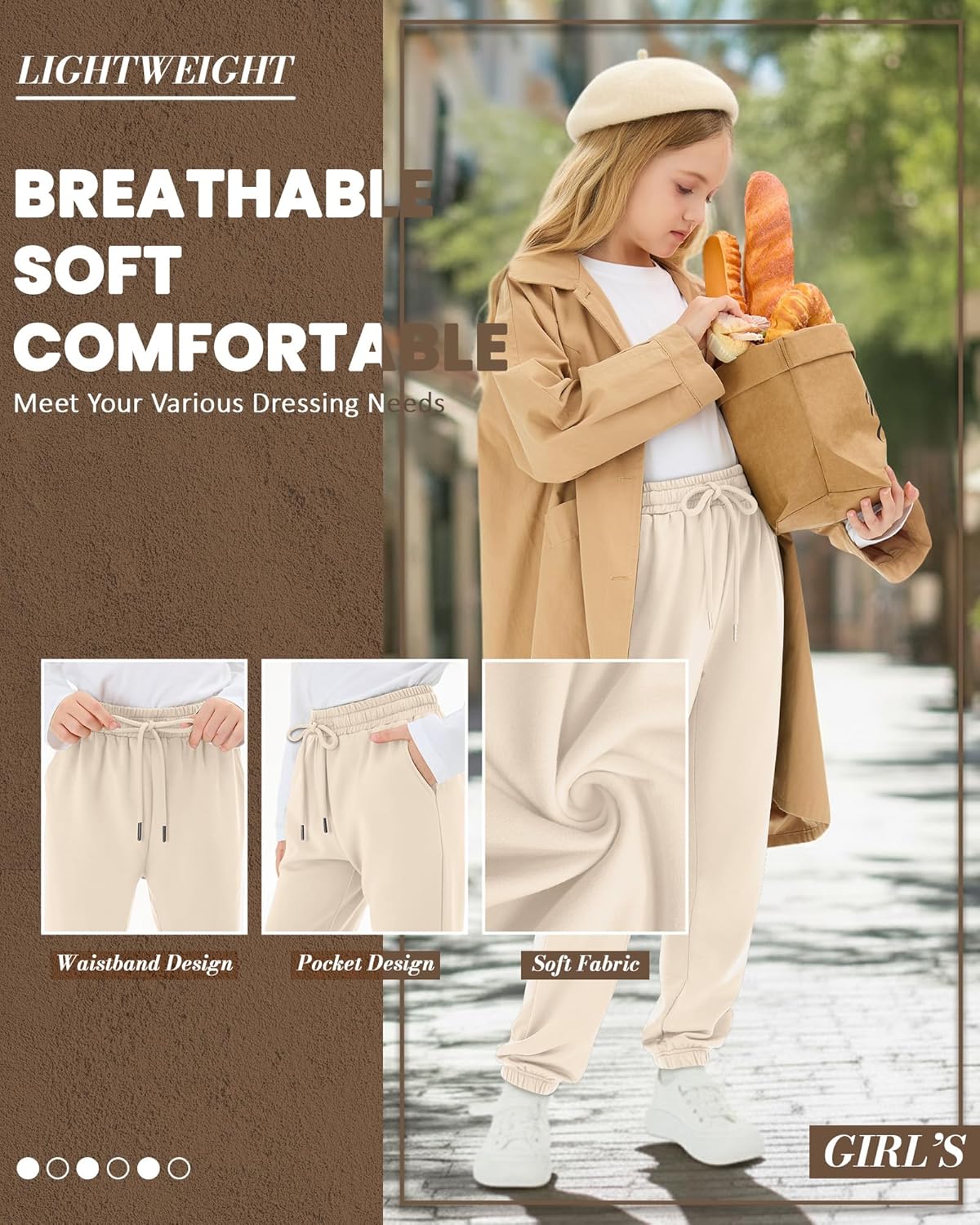 4 Pack Girls' Jogger Sweatpants Girls Drawstring Sweat Pants Teens Activewear Kids Joggers with Pockets (Ages 5-16) - Image 4